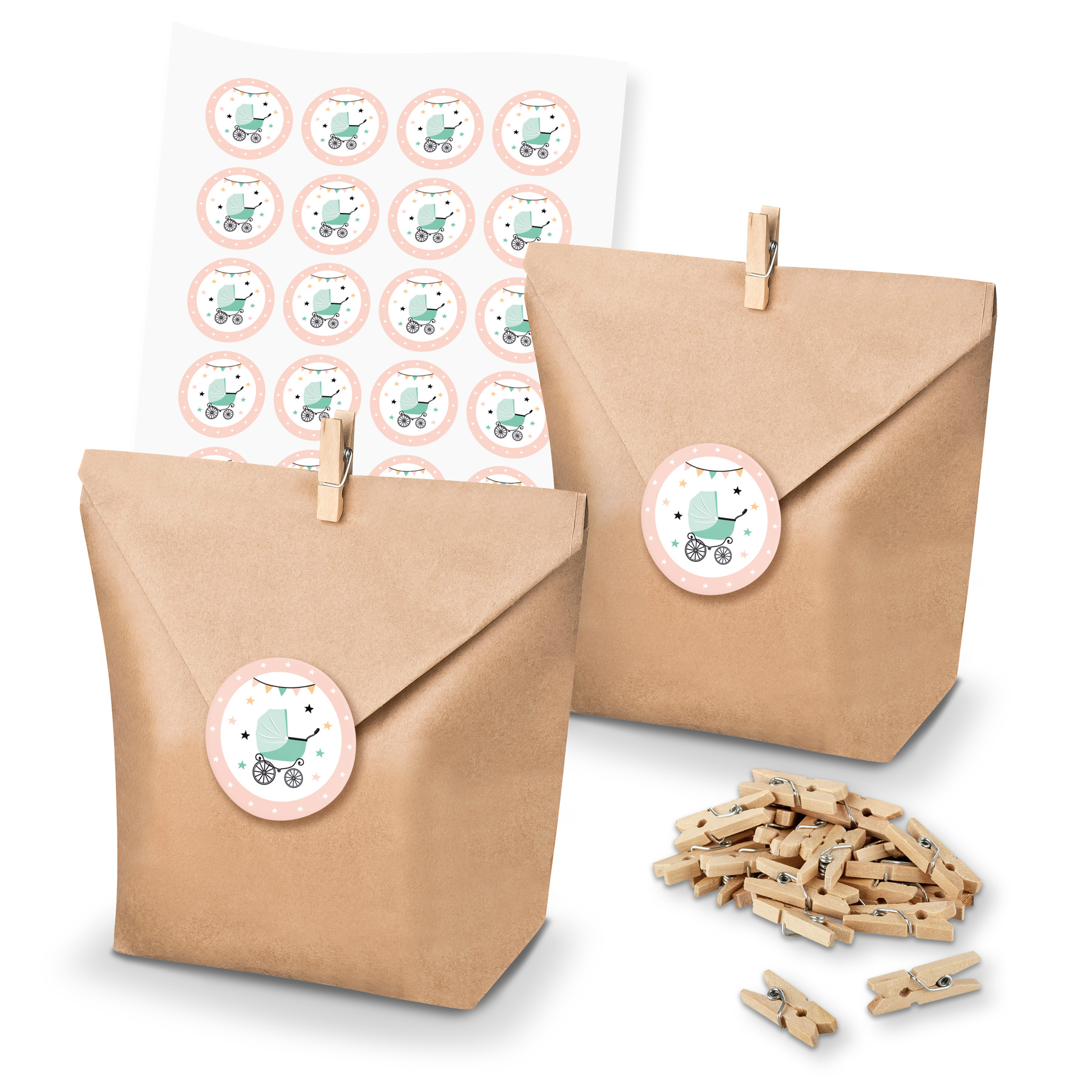 itenga SET 24x Geschenkt�ten + Klammern Kinderwagen Vint...