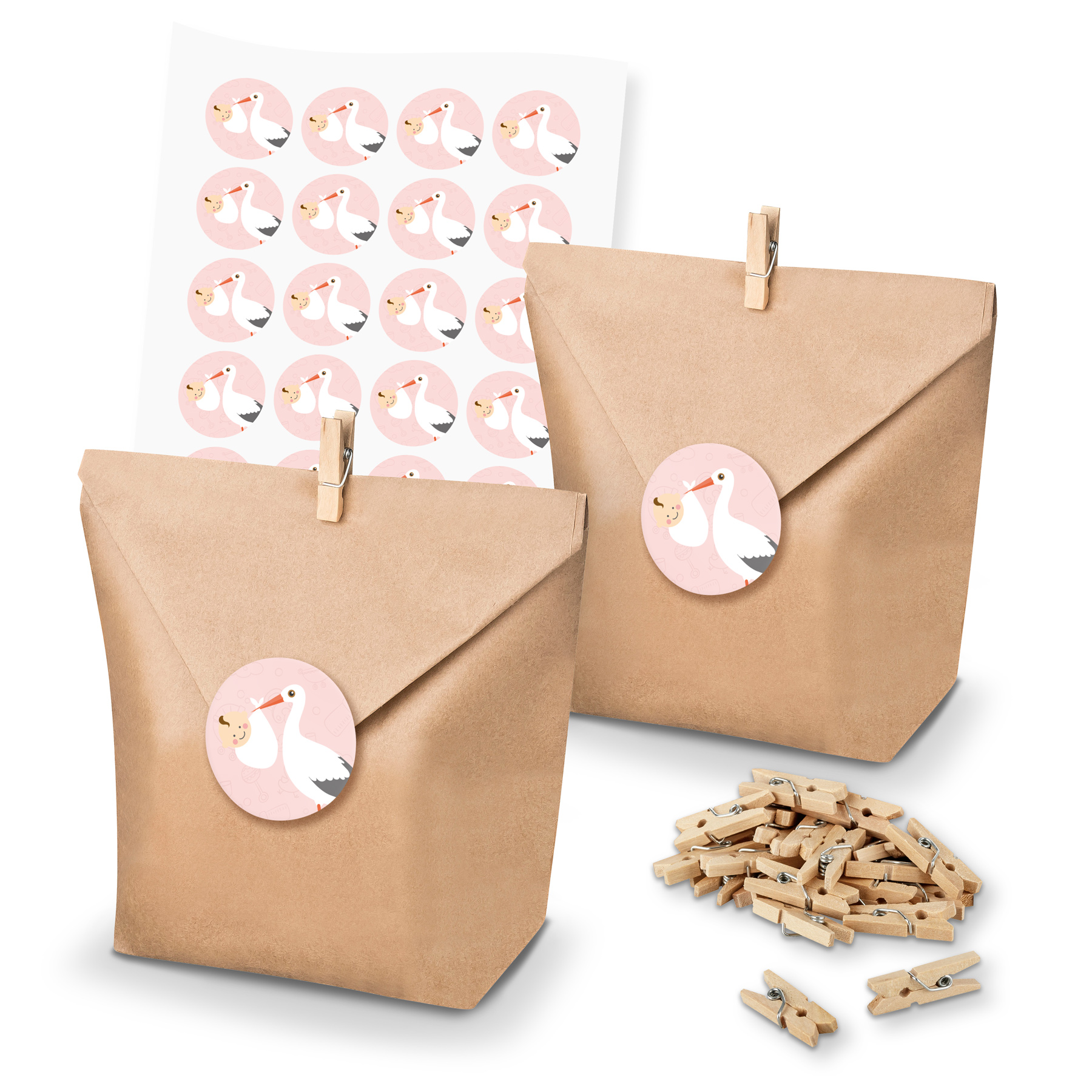 itenga SET 24x Geschenkt�ten + Klammern Storch mit Baby ...