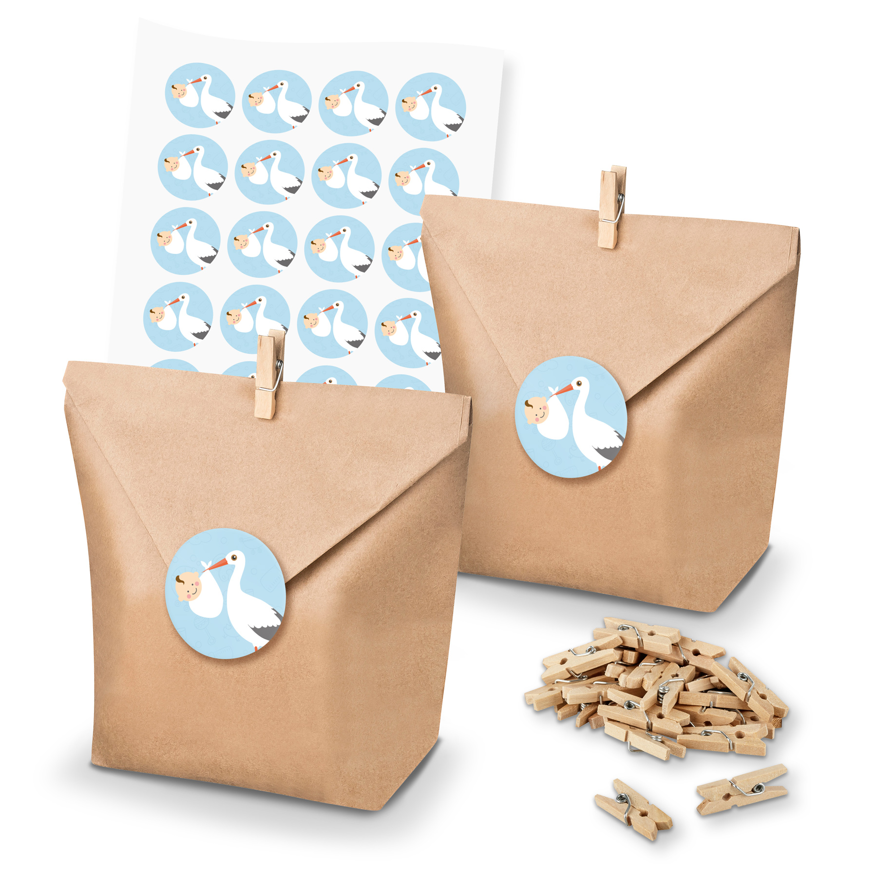 itenga SET 24x Geschenkt�ten + Klammern Storch mit Baby ...