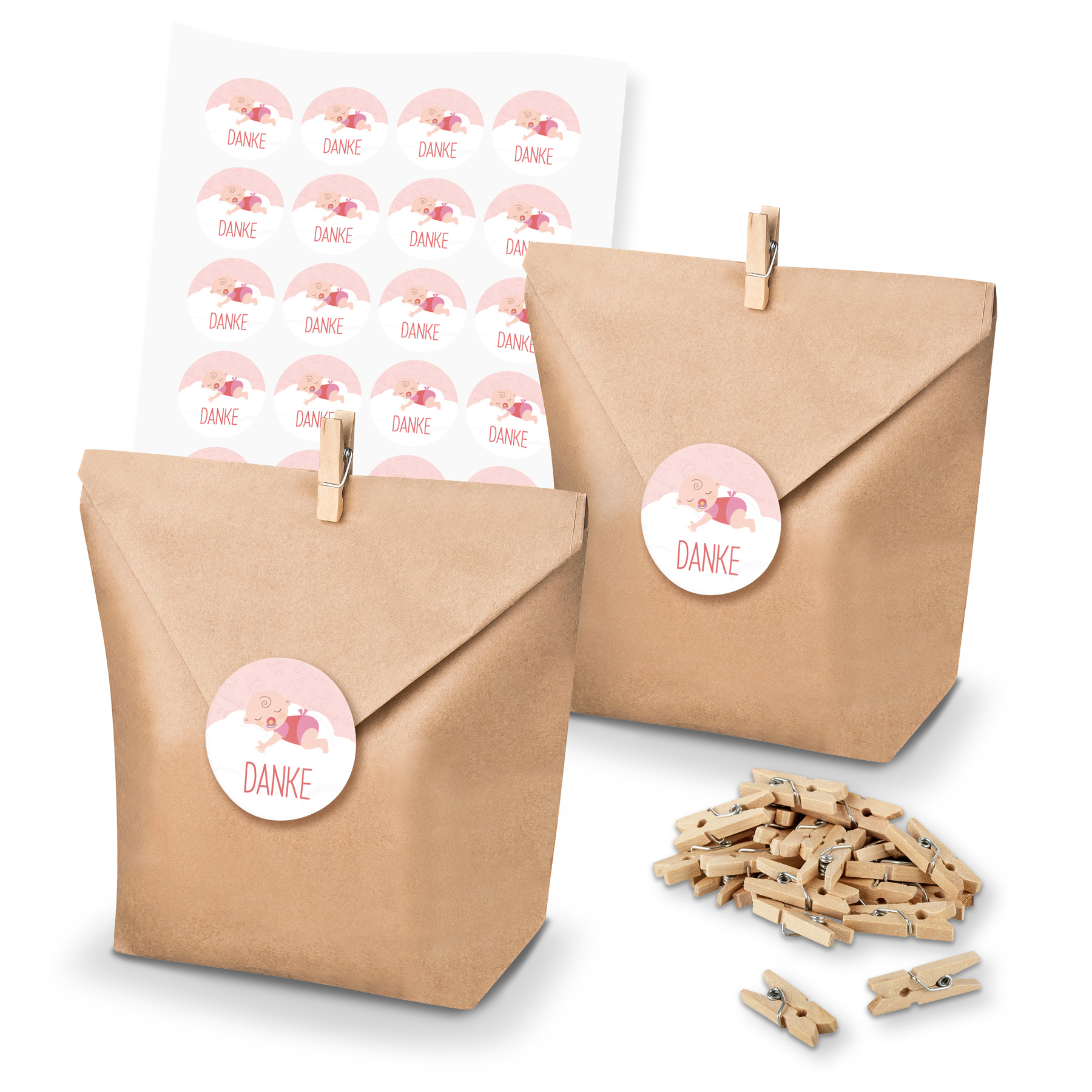 itenga SET 24x Geschenkt�ten + Klammern Danke / Baby auf...