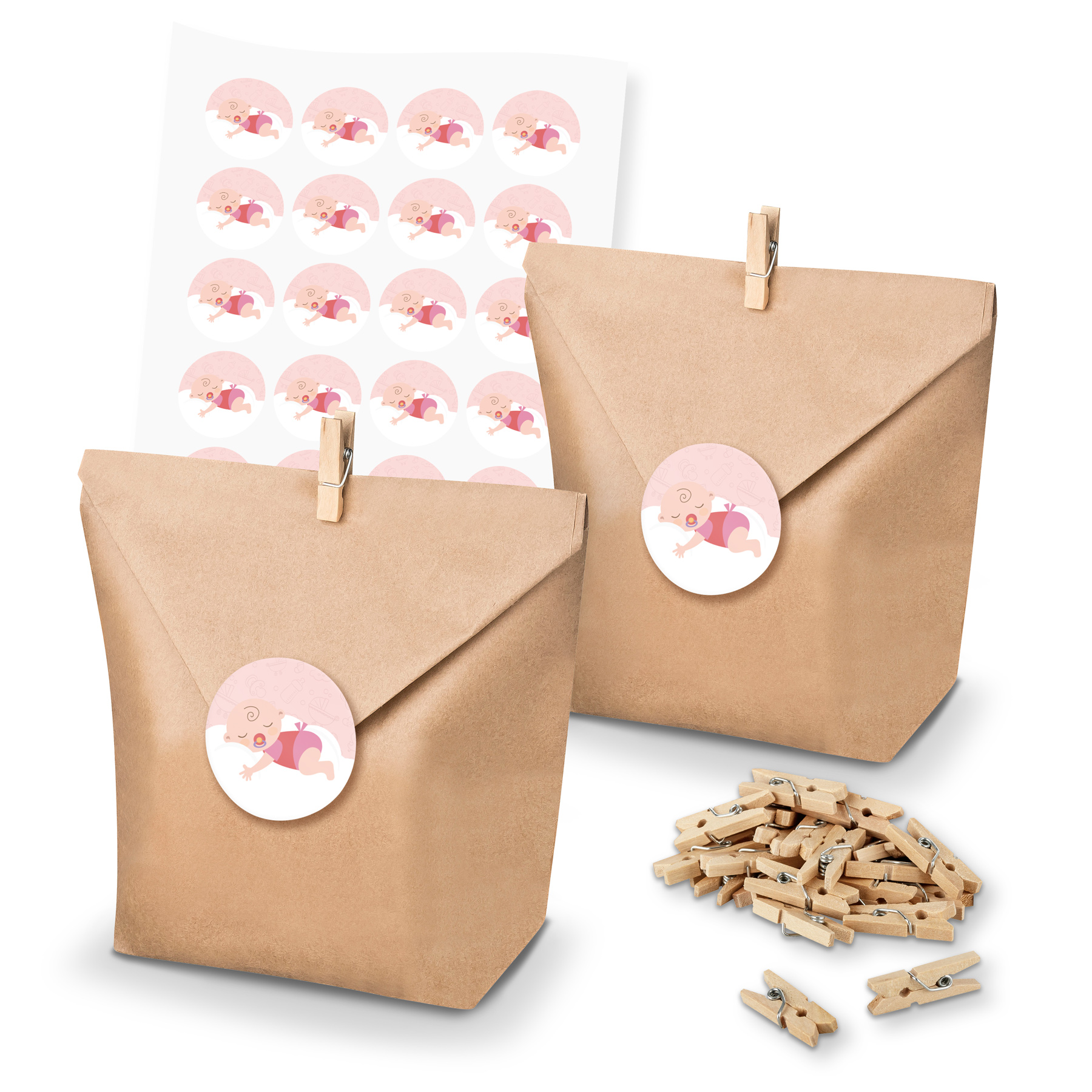 itenga SET 24x Geschenkt�ten + Klammern Baby auf Wolke (...