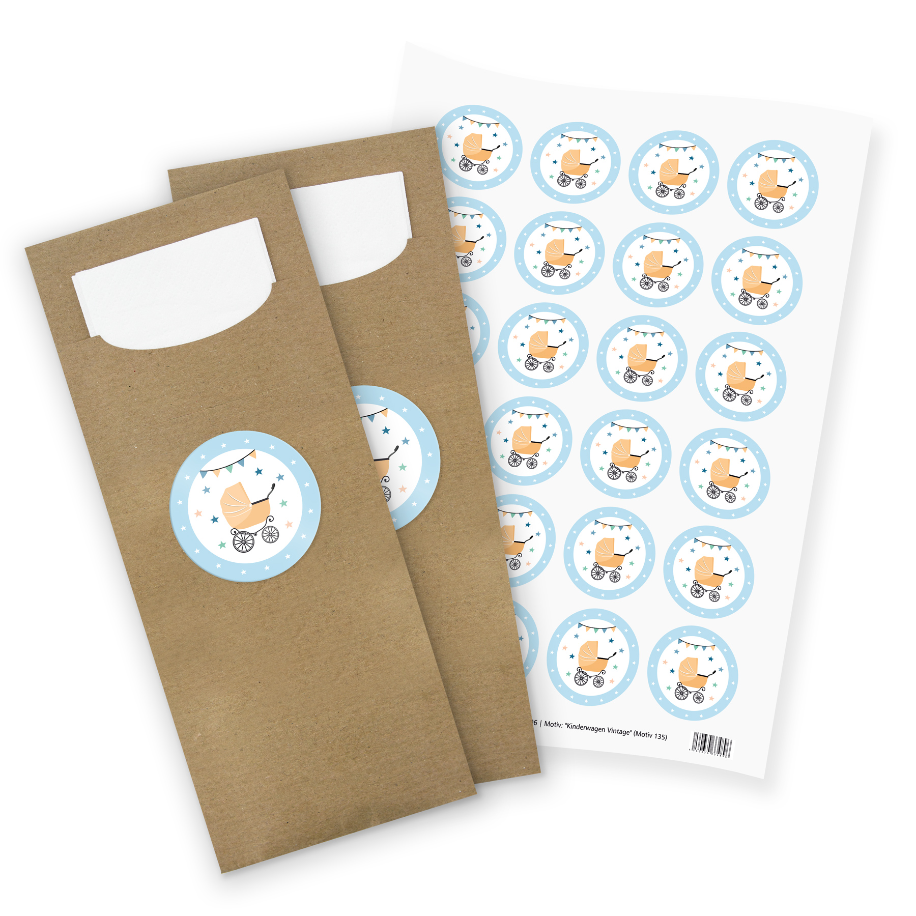 itenga 24x Bestecktaschen + Stickerbogen "Kinderwagen Vi...