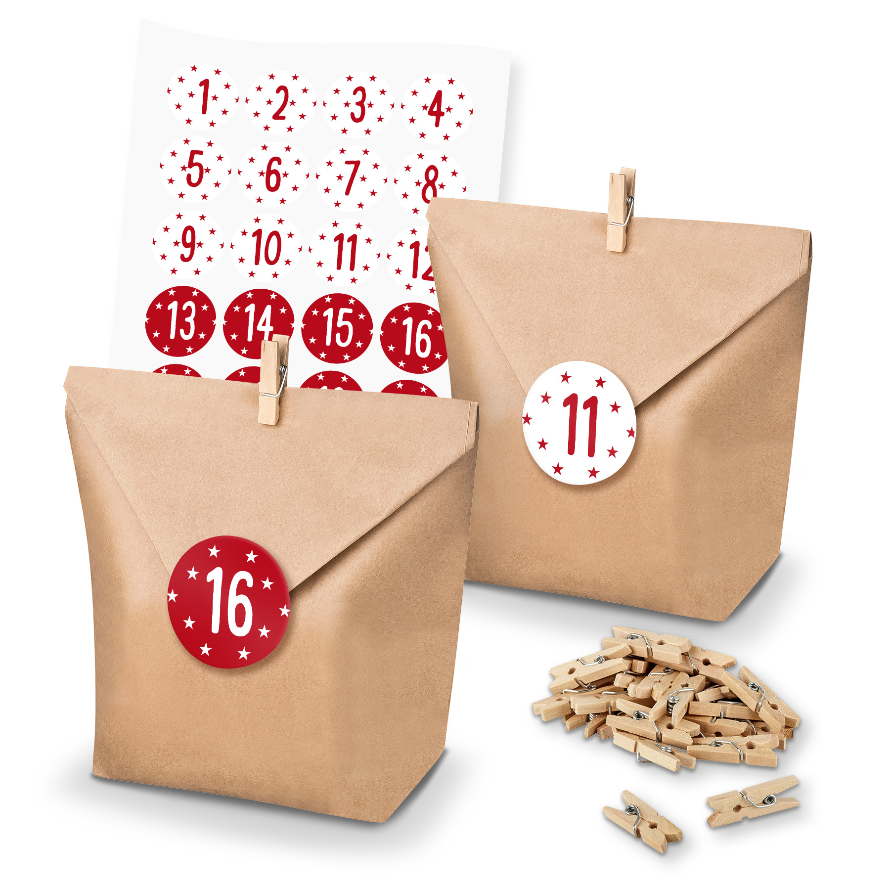 itenga SET Adventskalender 24x T�ten + Klammern + Zahlen...