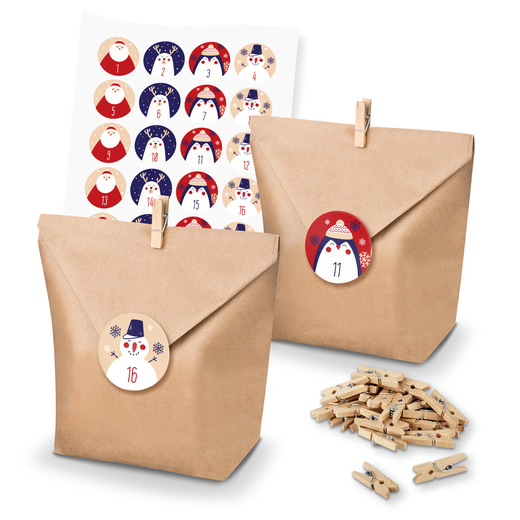 itenga SET Adventskalender 24x T�ten + Klammern + Zahlen...