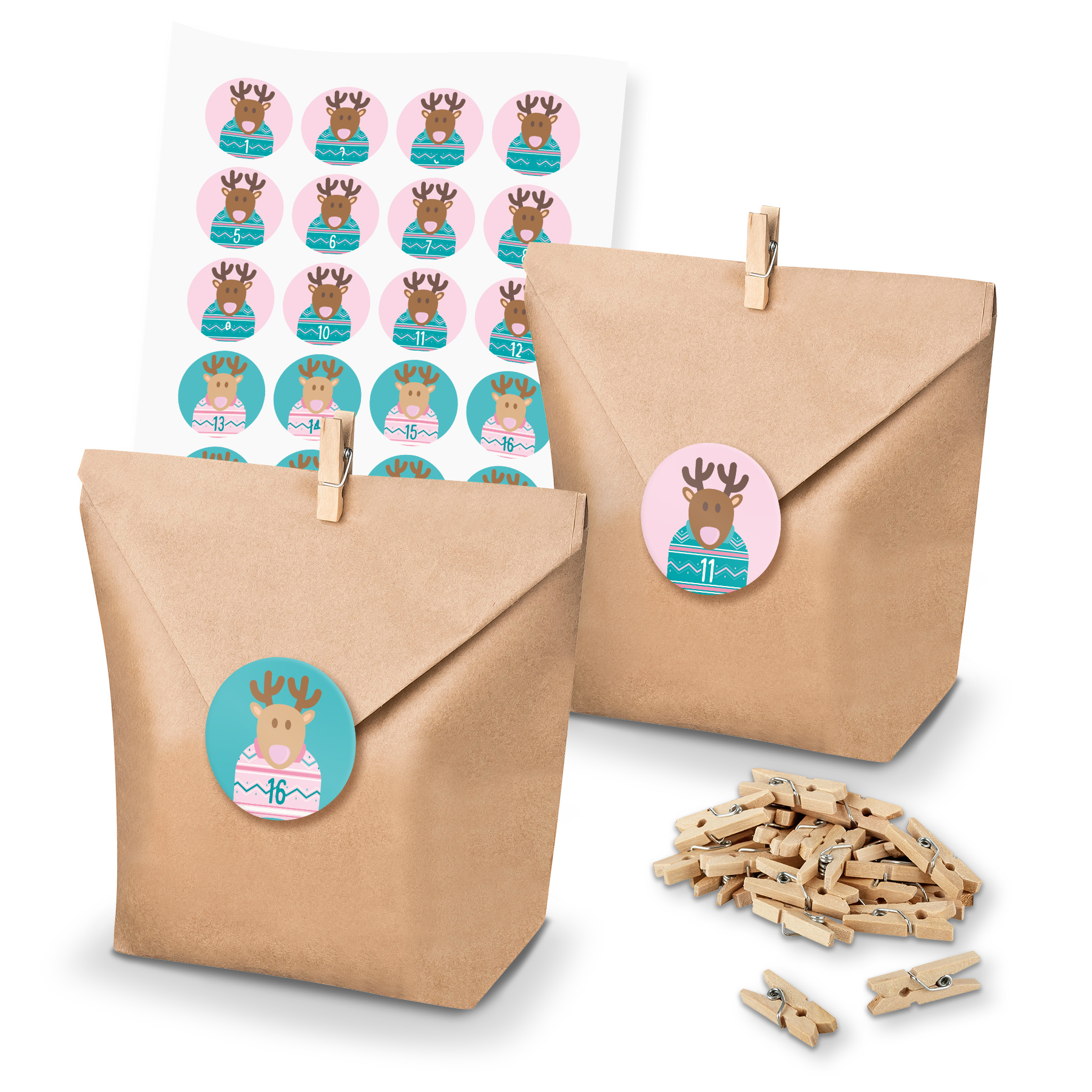 itenga SET Adventskalender 24x T�ten + Klammern + Zahlen...