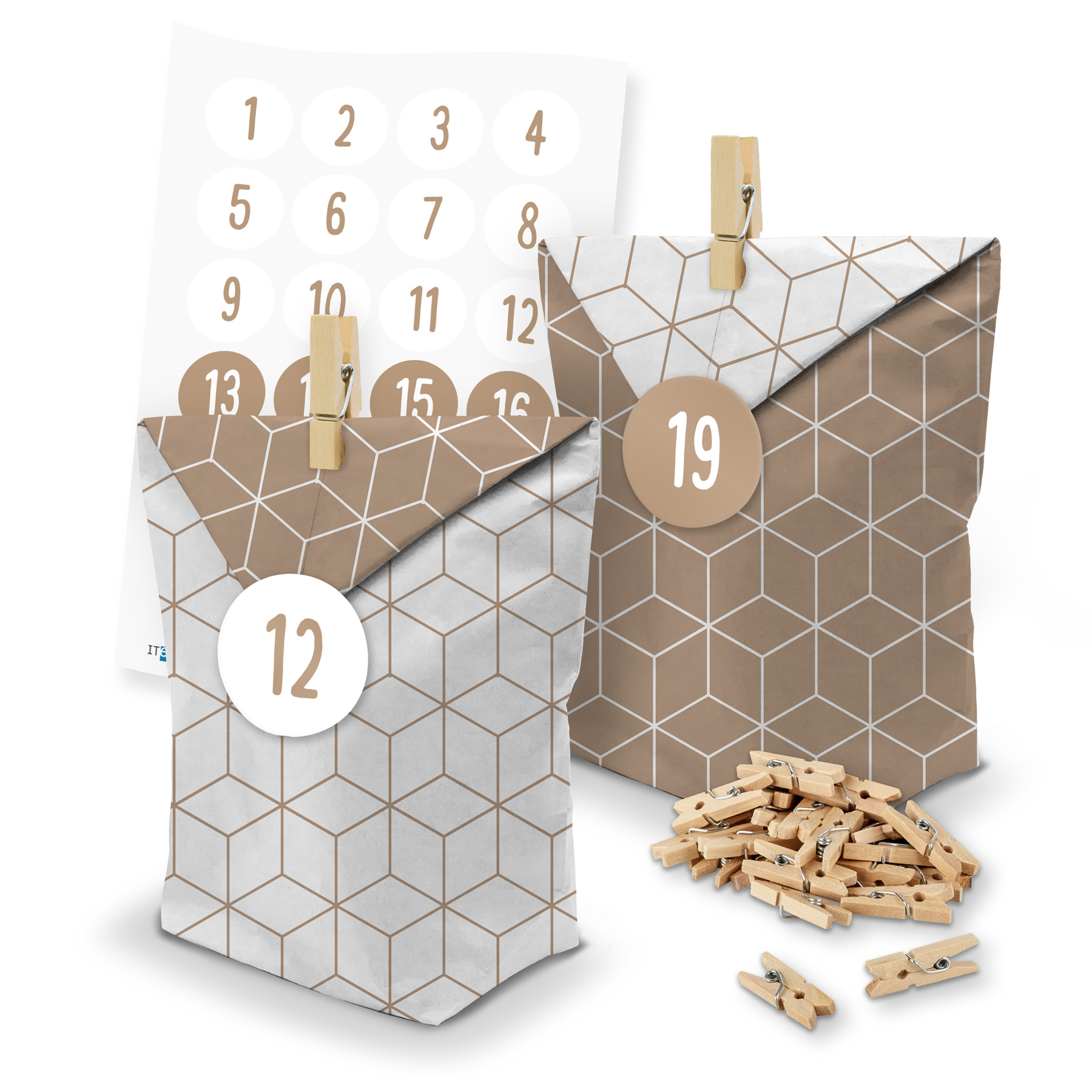 itenga SET Adventskalender 24 x T�ten Geometrie + Klamme...