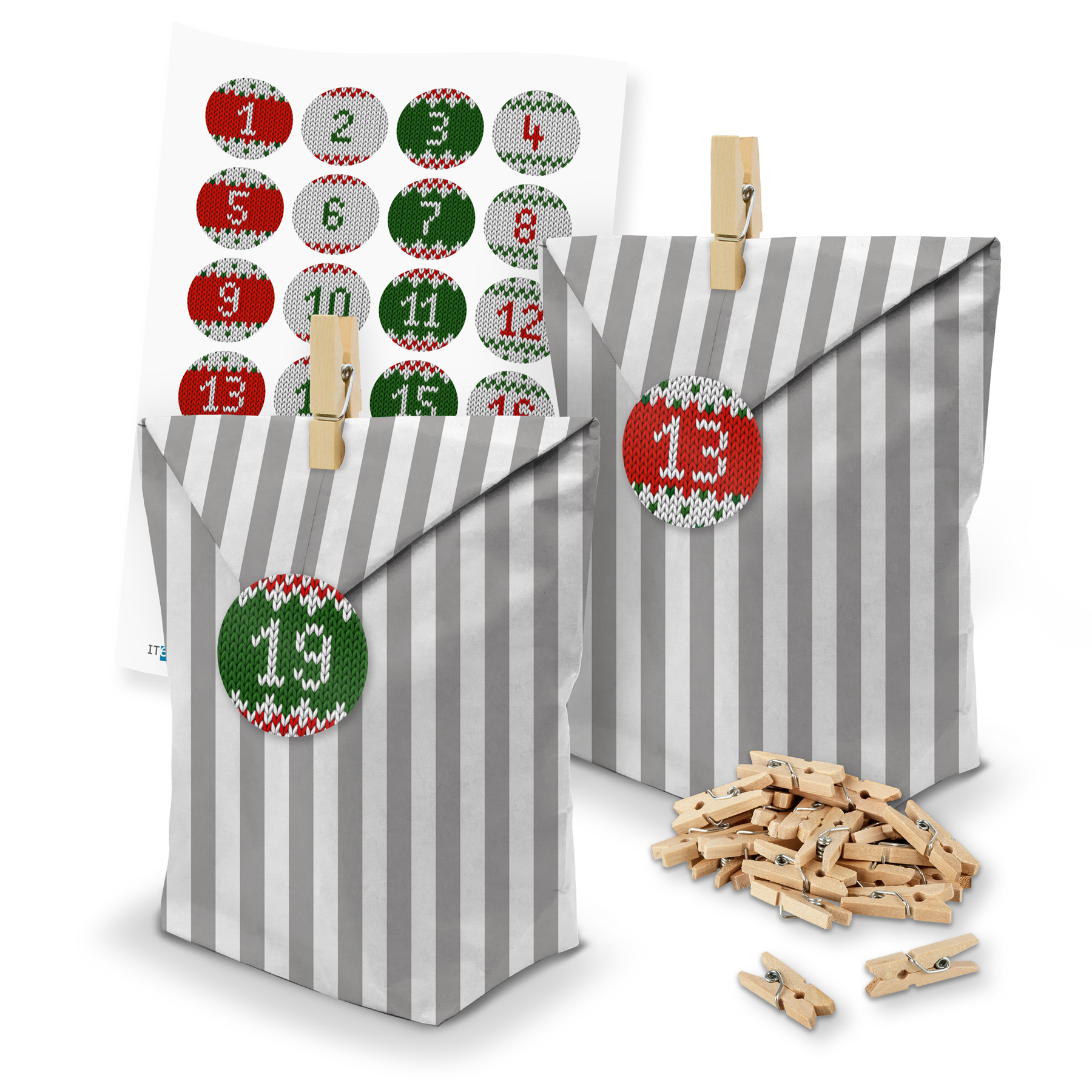 itenga SET Adventskalender 24 x T�ten Streifen + Klammer...