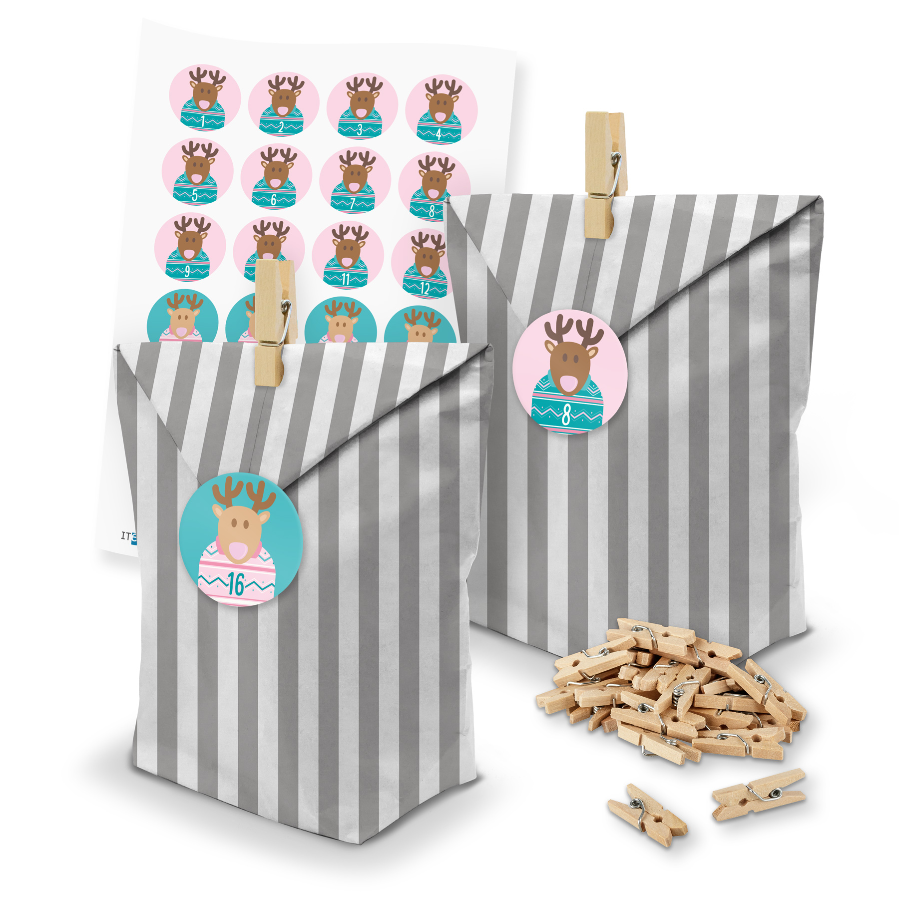 itenga SET Adventskalender 24 x T�ten Streifen + Klammer...