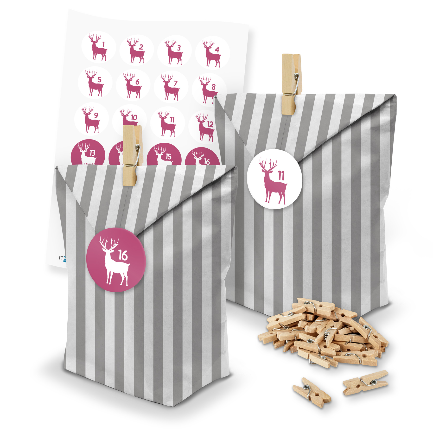 itenga SET Adventskalender 24 x T�ten Streifen + Klammer...