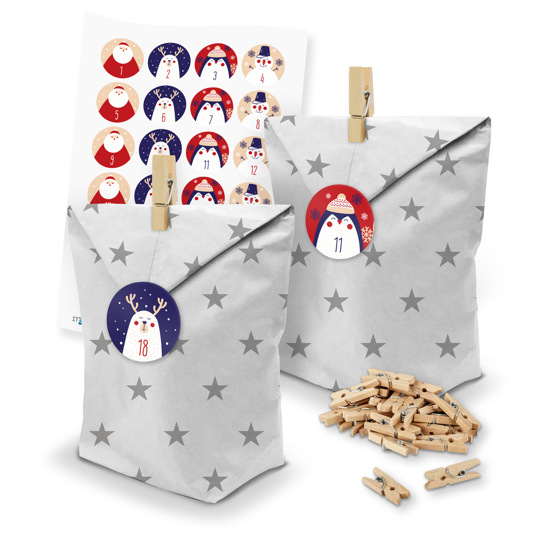 itenga SET Adventskalender 24 x T�ten Sterne + Klammern ...
