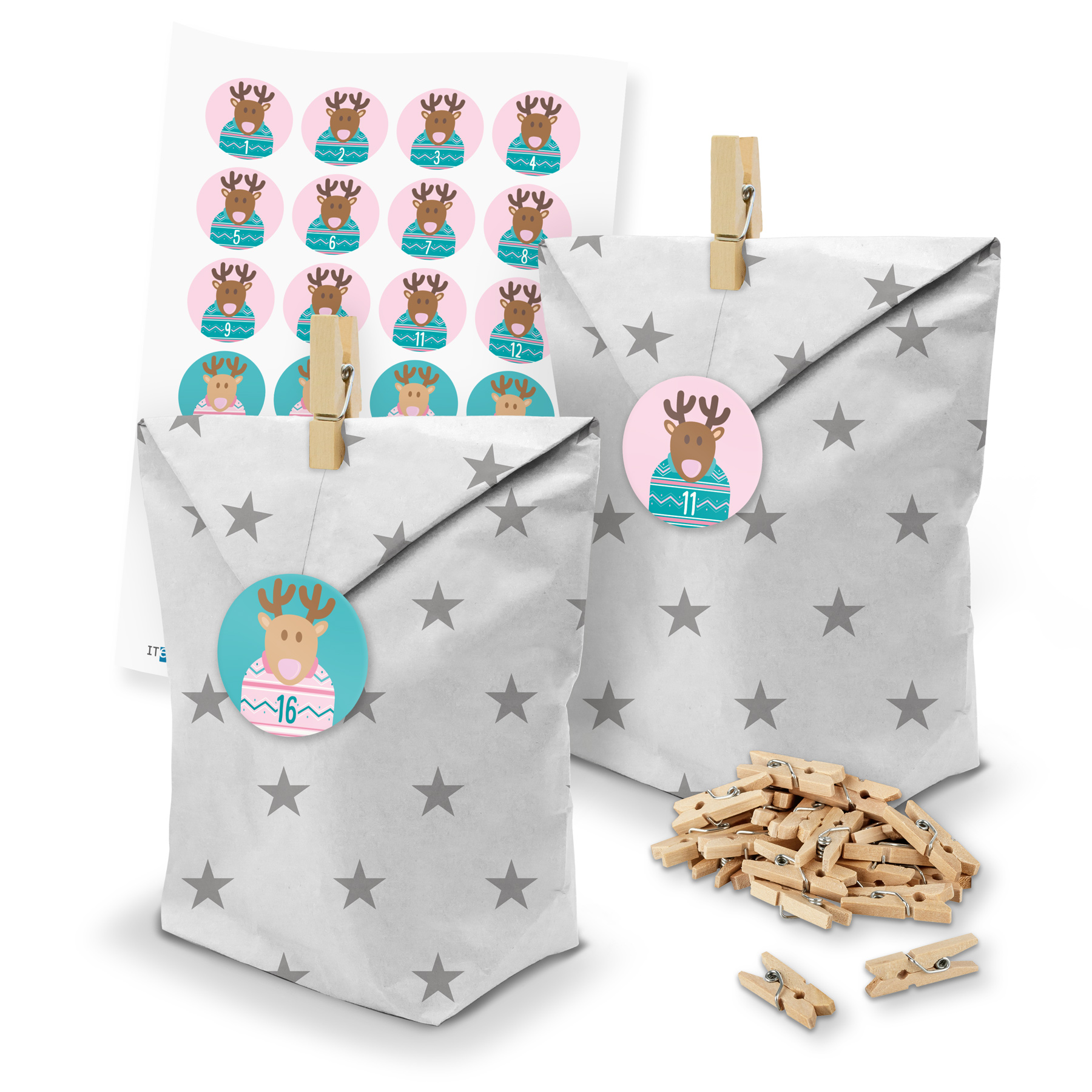 itenga SET Adventskalender 24 x T�ten Sterne + Klammern ...