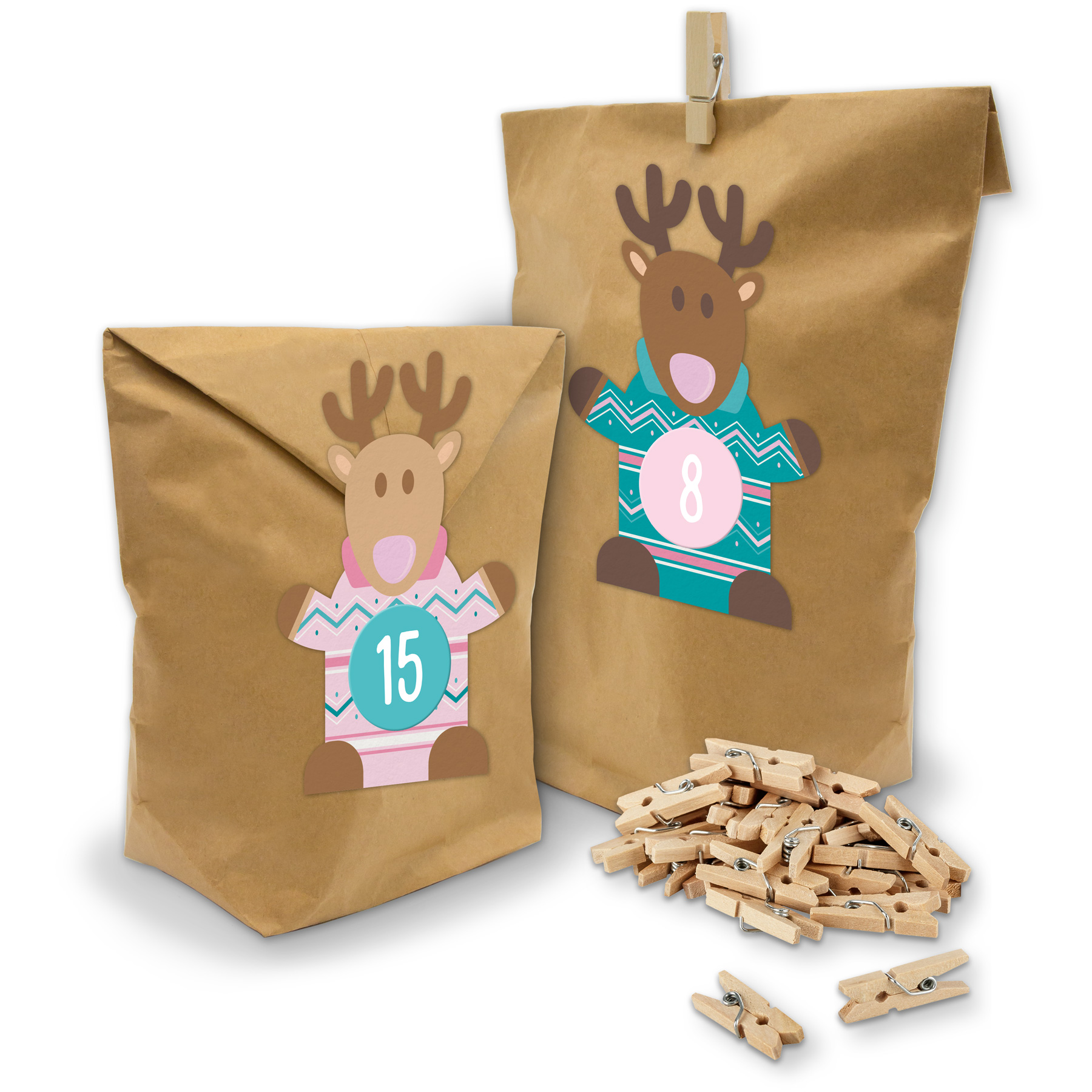SET Adventskalender Rentierbande 24x T�ten + Klammern + ...