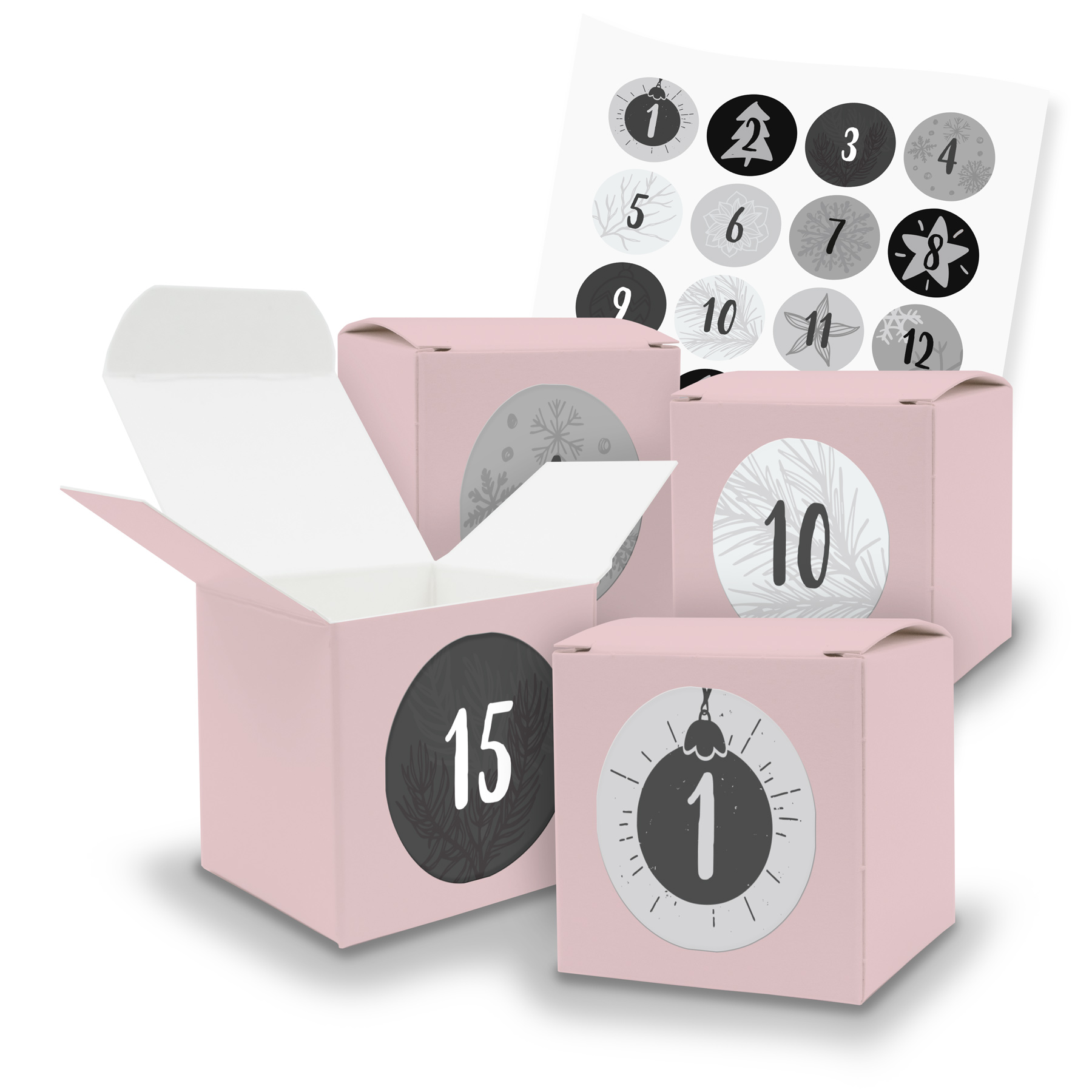 Adventskalender zum F�llen 24x W�rfel Rosa (V41) + Stick...