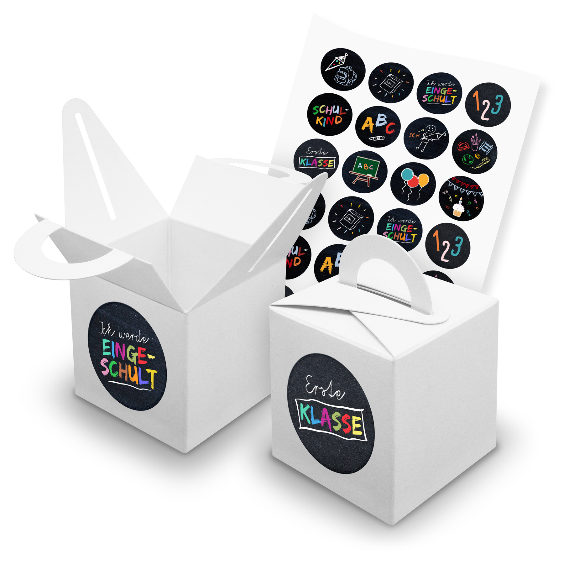 itenga SET 24x W�rfelboxen mit Griff Wei� (V42) + Motivs...