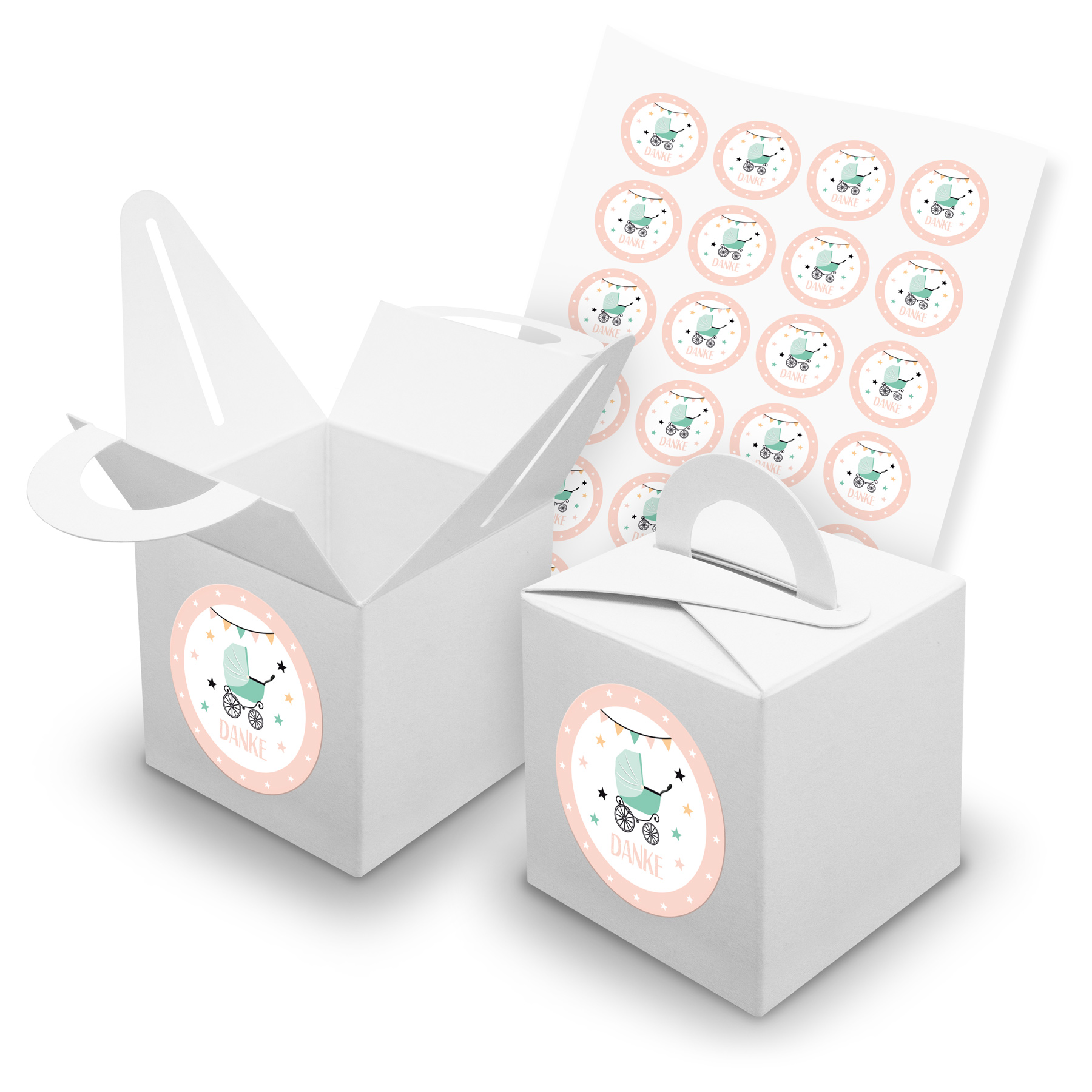 itenga SET 24x W�rfelboxen mit Griff Wei� (V42) + Motivs...