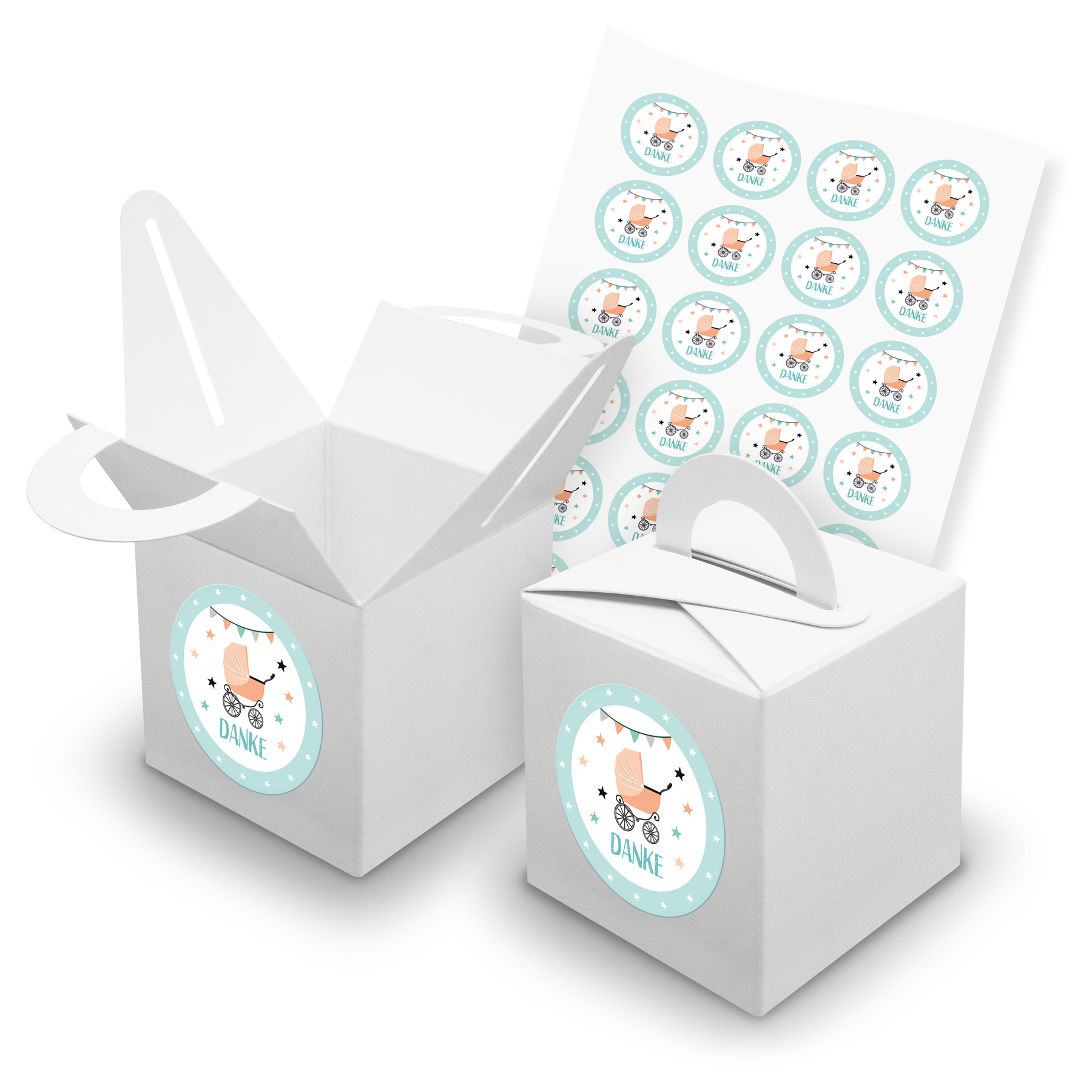 itenga SET 24x W�rfelboxen mit Griff Wei� (V42) + Motivs...