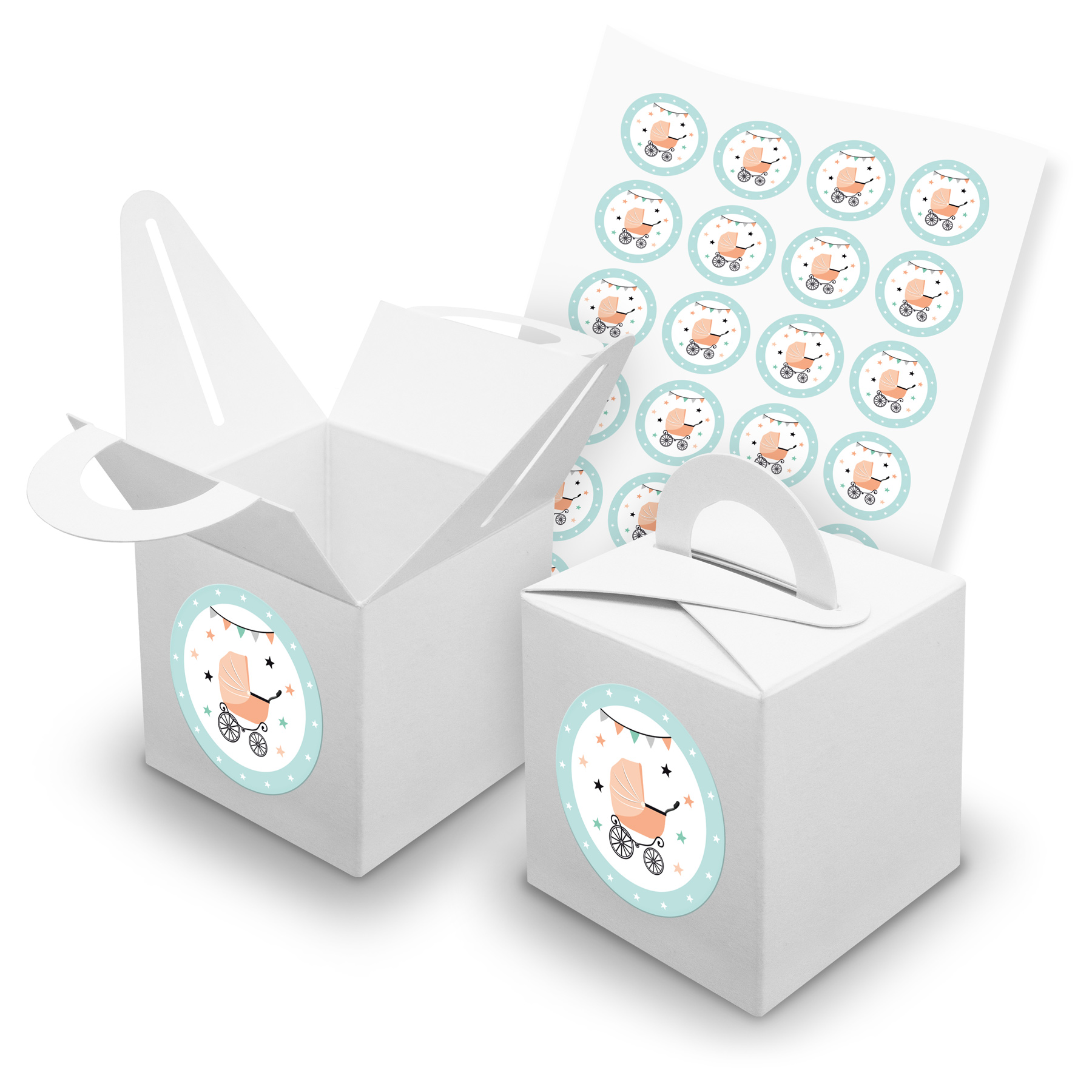 itenga SET 24x W�rfelboxen mit Griff Wei� (V42) + Motivs...
