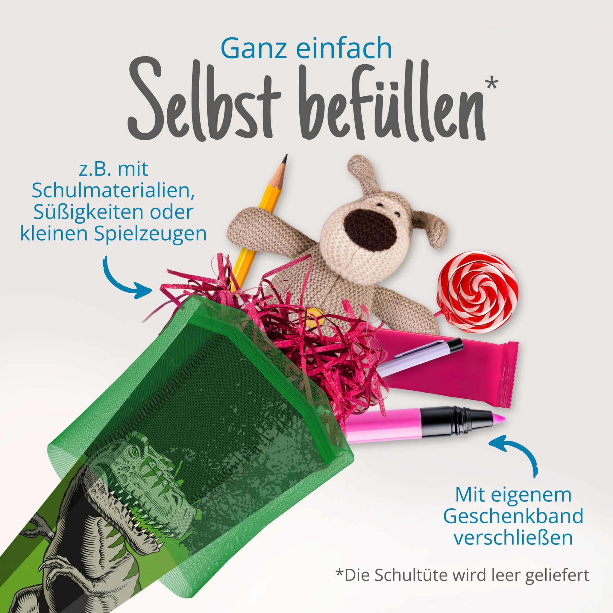 itenga Schult�te 85cm eckig Motiv T-Rex mit T�llverschluss