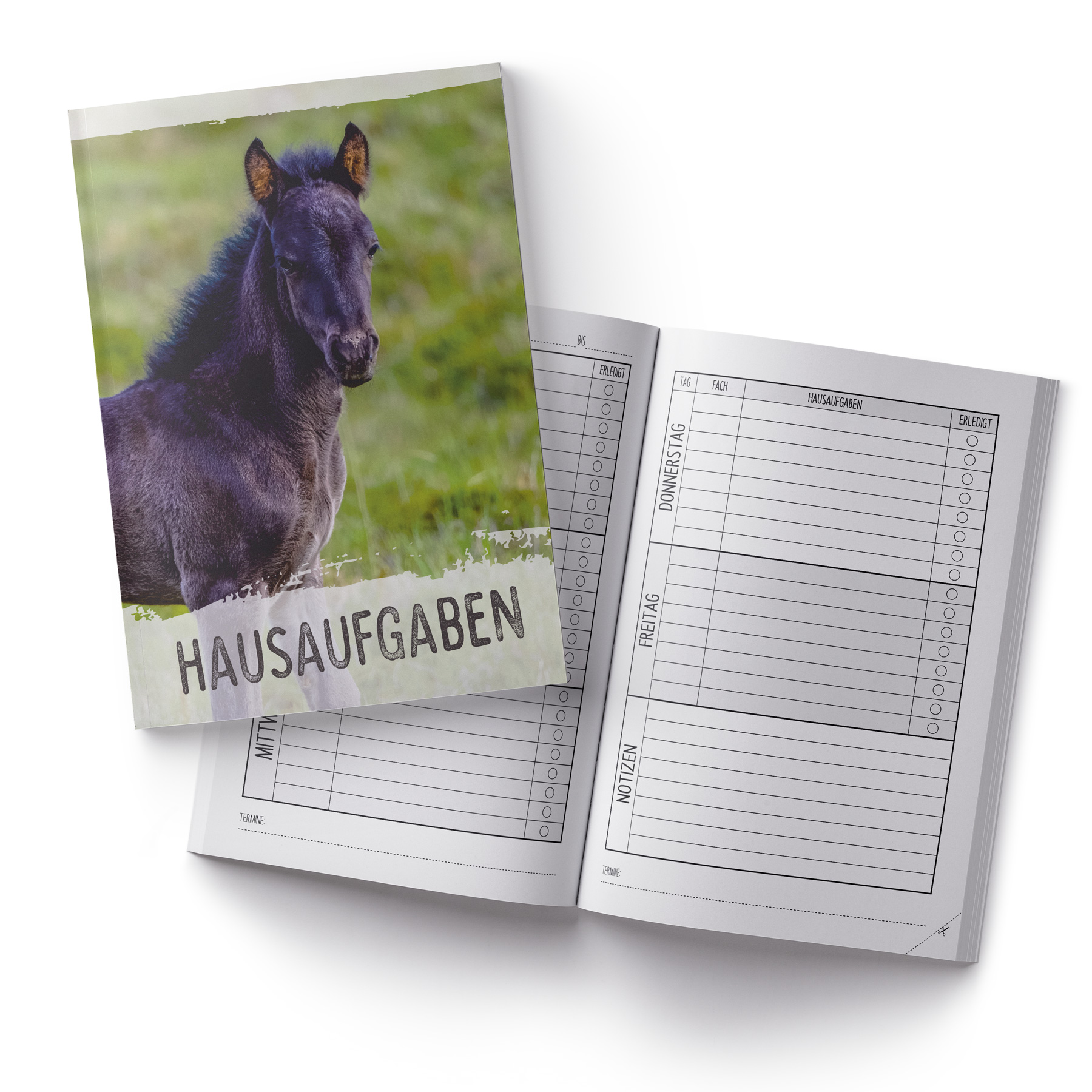 itenga Hausaufgabenheft Pferd A5 96 Seiten Stundenplan Kalender Übersicht Noten