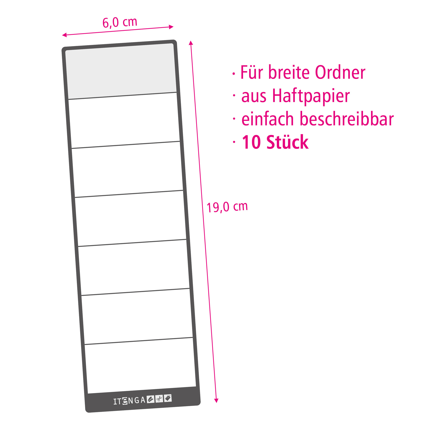 itenga 10x Ordnerschild DUNKELGRAU / SCHWARZ breit Aufkl...