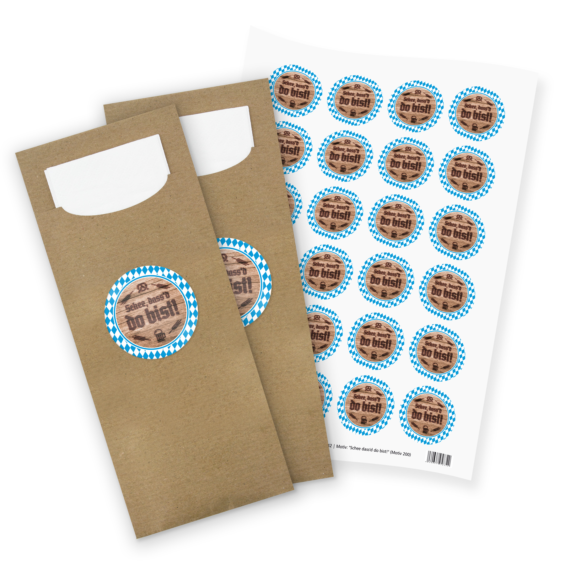itenga 24x Bestecktaschen + Stickerbogen "Schee dass d d...