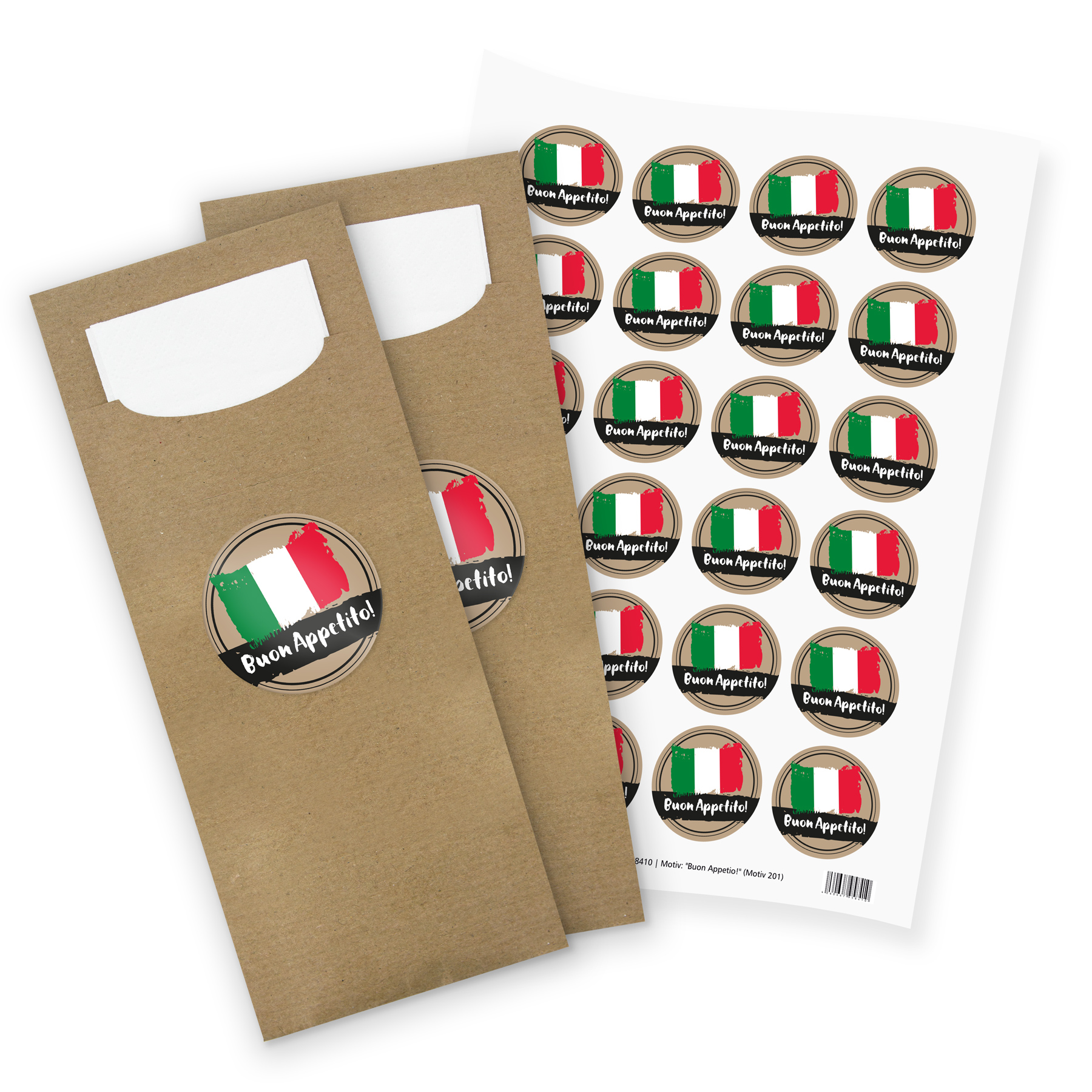 itenga 24x Bestecktaschen + Stickerbogen "Buon Appetito!...