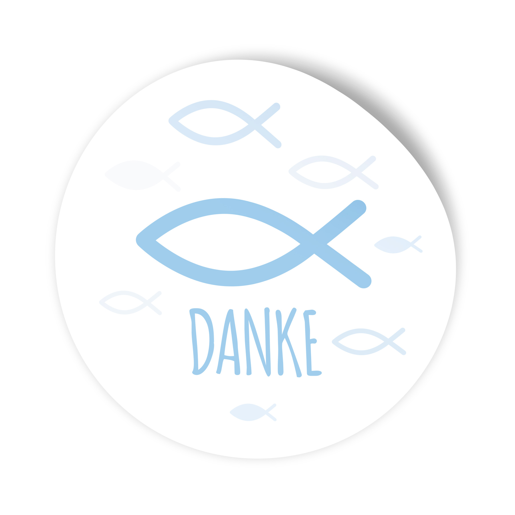 itenga 25x Sticker "Fisch Danke" hellblau 4,0 cm rund