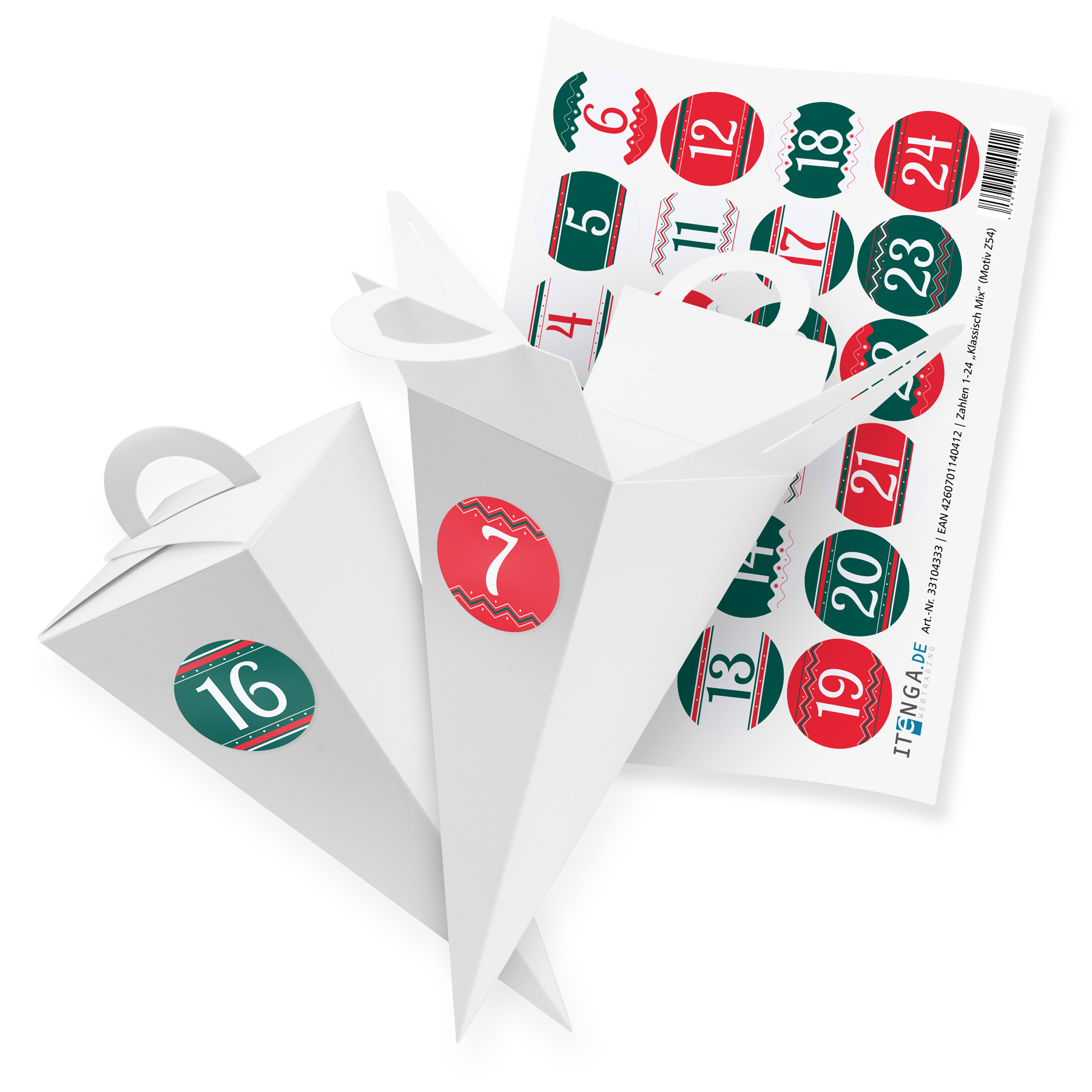 itenga SET V44 Adventskalender Geschenkt�te 14cm, Wei� +...