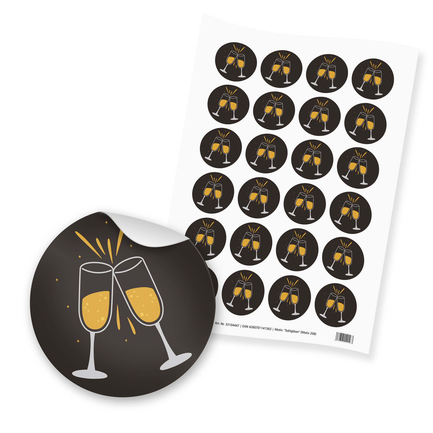 itenga 24x Sticker Sektgl�ser schwarz wei� gold (Motiv ...