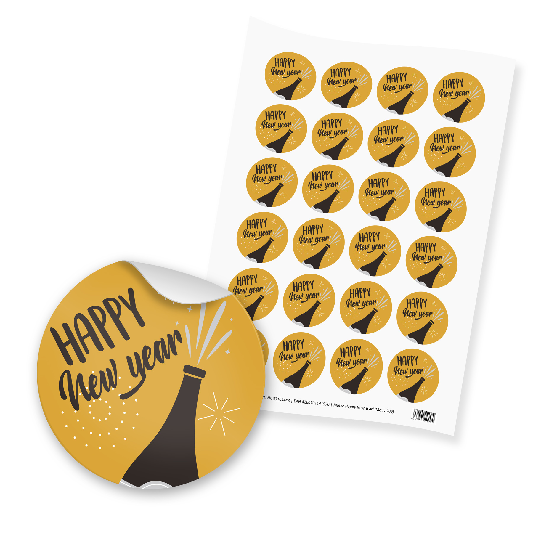 itenga 24x Sticker Happy New Year schwarz wei� gold (Mot...