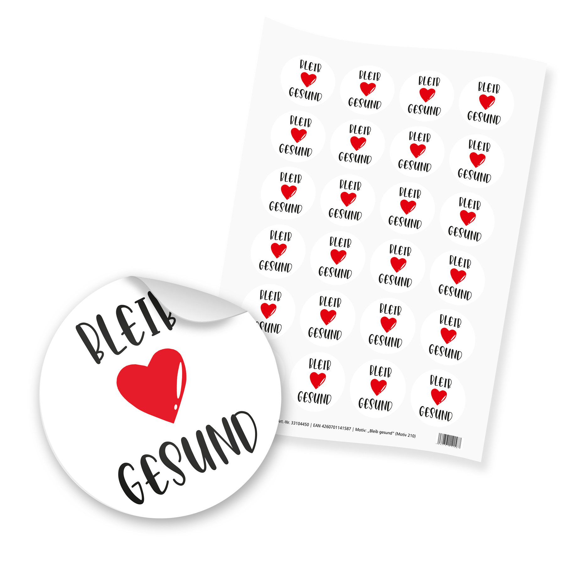 itenga 24x Sticker "Bleib gesund" schwarz wei� rot (Moti...