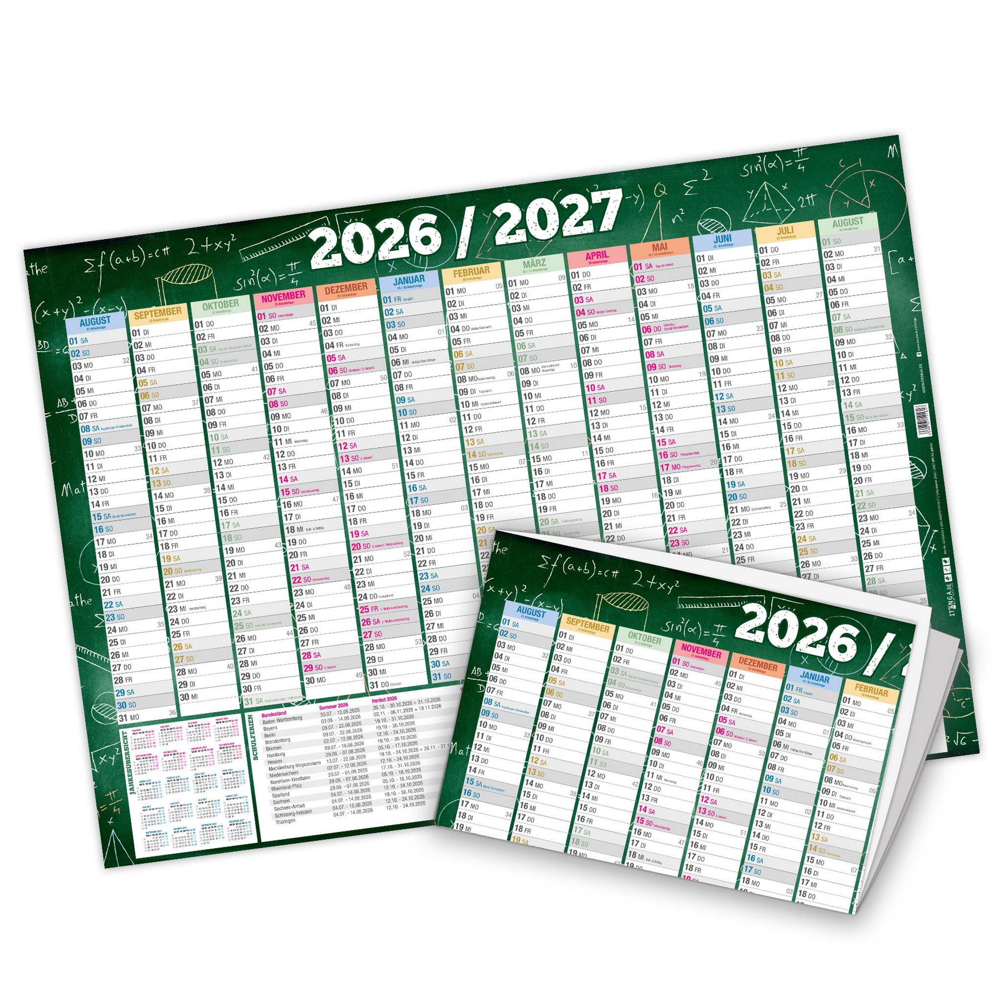 itenga Sch�lerkalender 2026 2027 DIN A2 gefalzt auf DIN A4