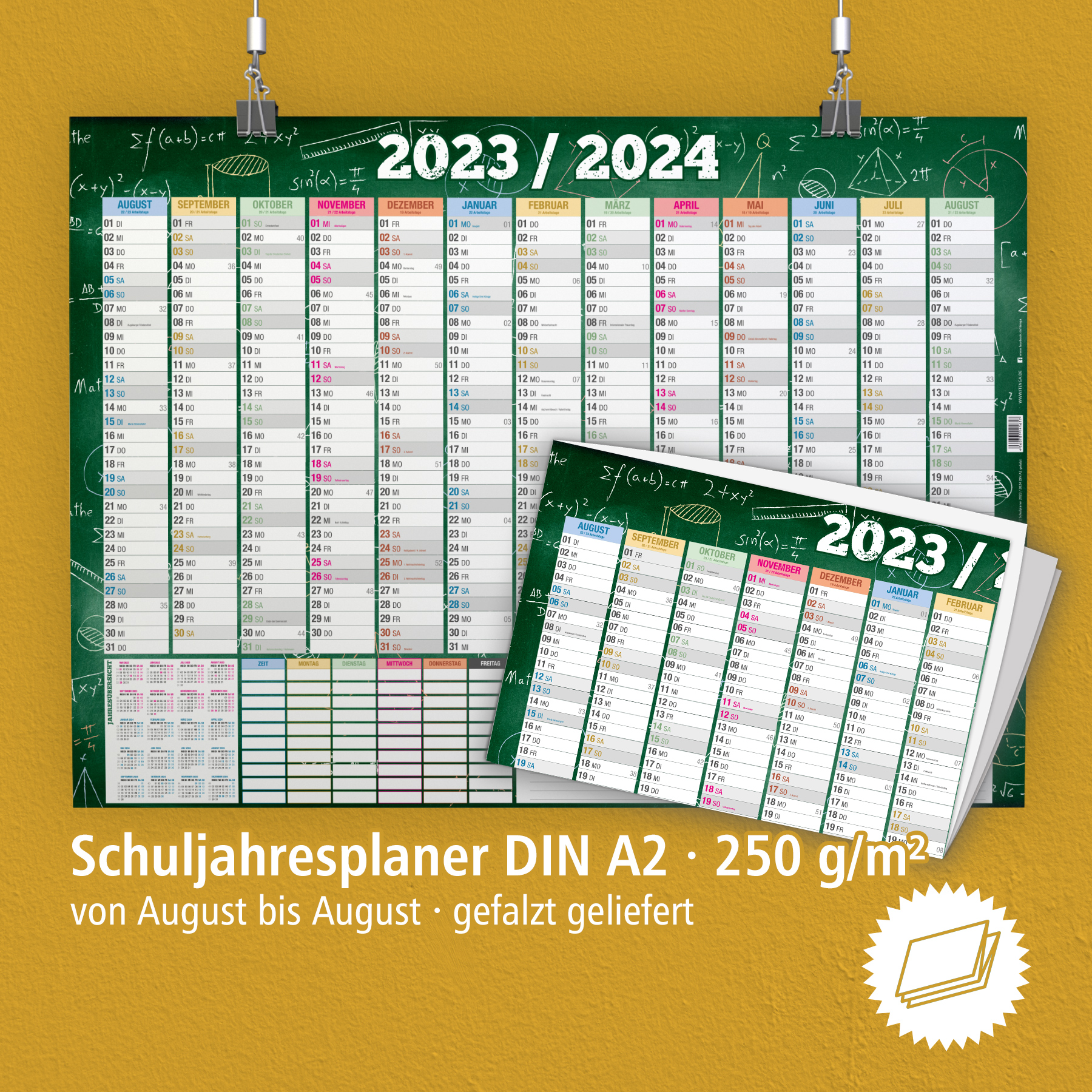 itenga Schlerkalender 2023 2024  DIN A2 gefalzt auf DIN A4