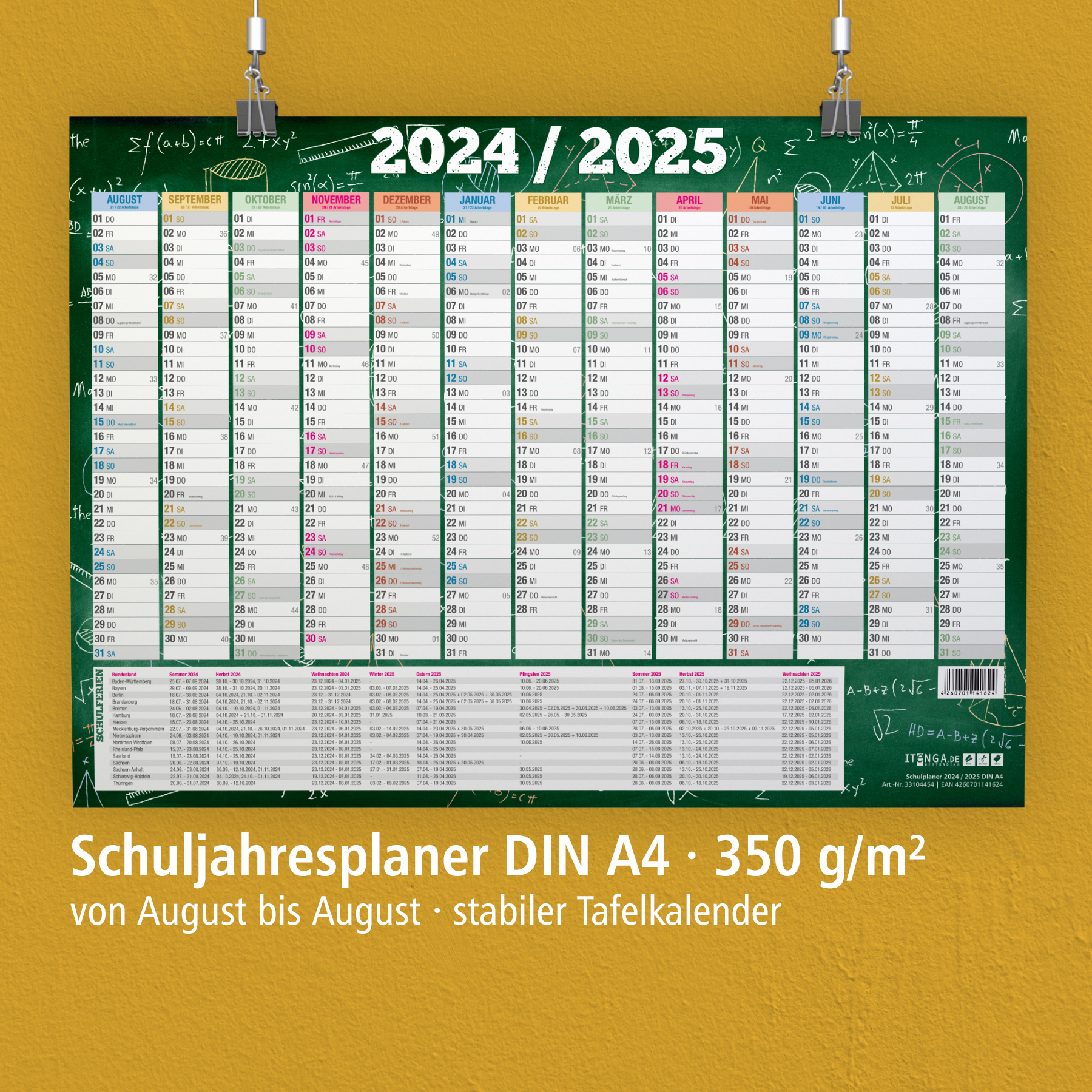 itenga Sch�lerkalender Schuljahr 2024 2025 DIN A4