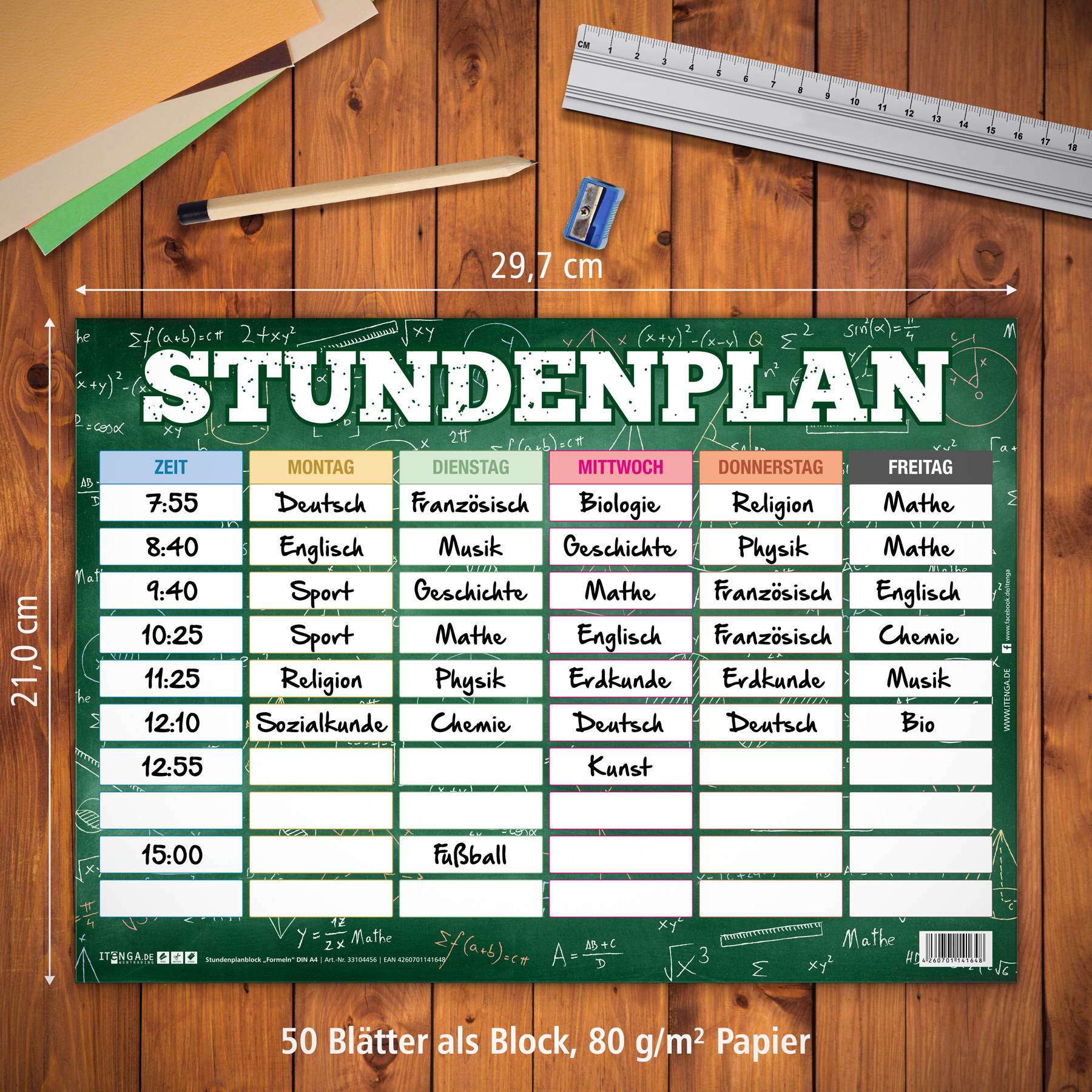 itenga Stundenplan Block 25 Blatt Motiv Formeln DIN A4