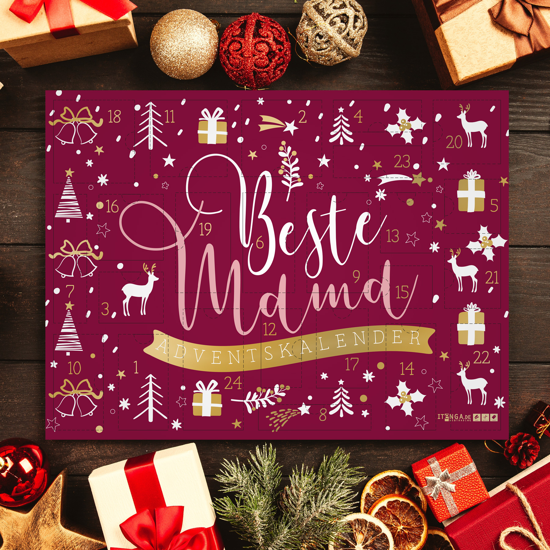 itenga Adventskalender Beste Mama rot gold