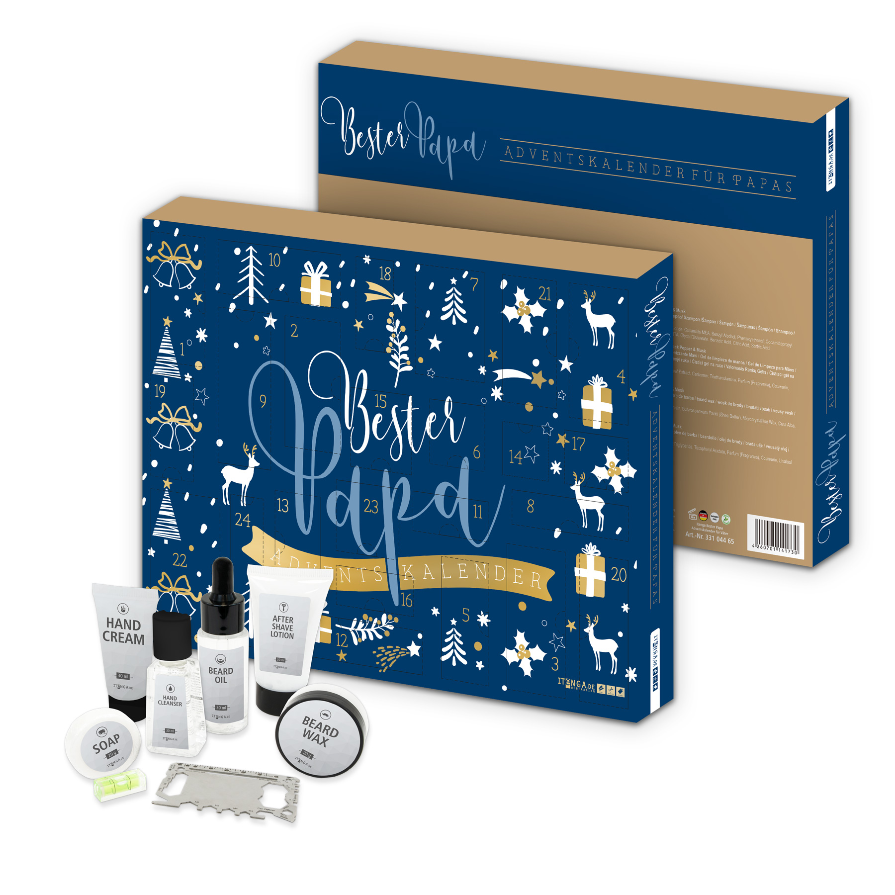 itenga Adventskalender gef�llt "Bester Papa" Blau Gold