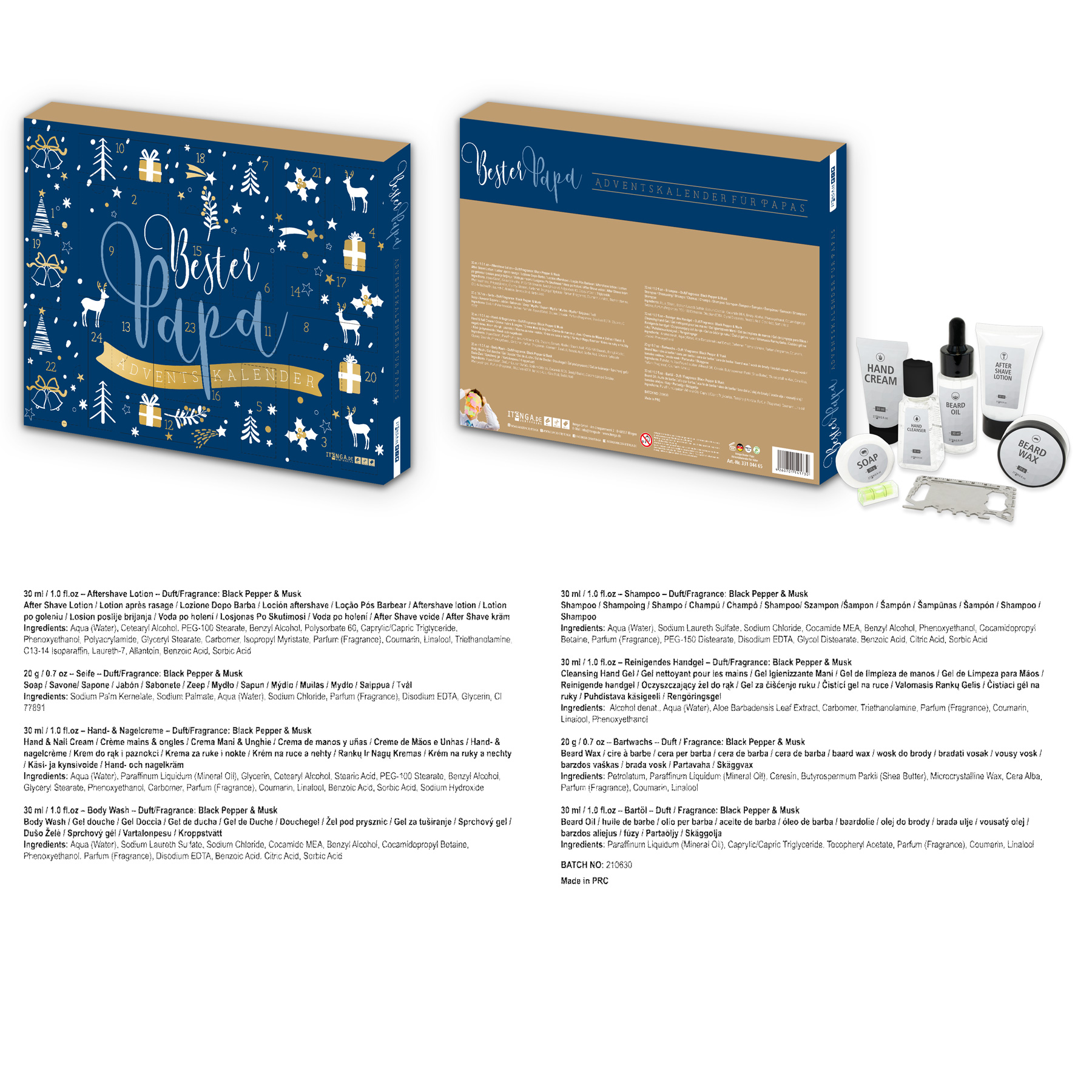 itenga Adventskalender gef�llt "Bester Papa" Blau Gold