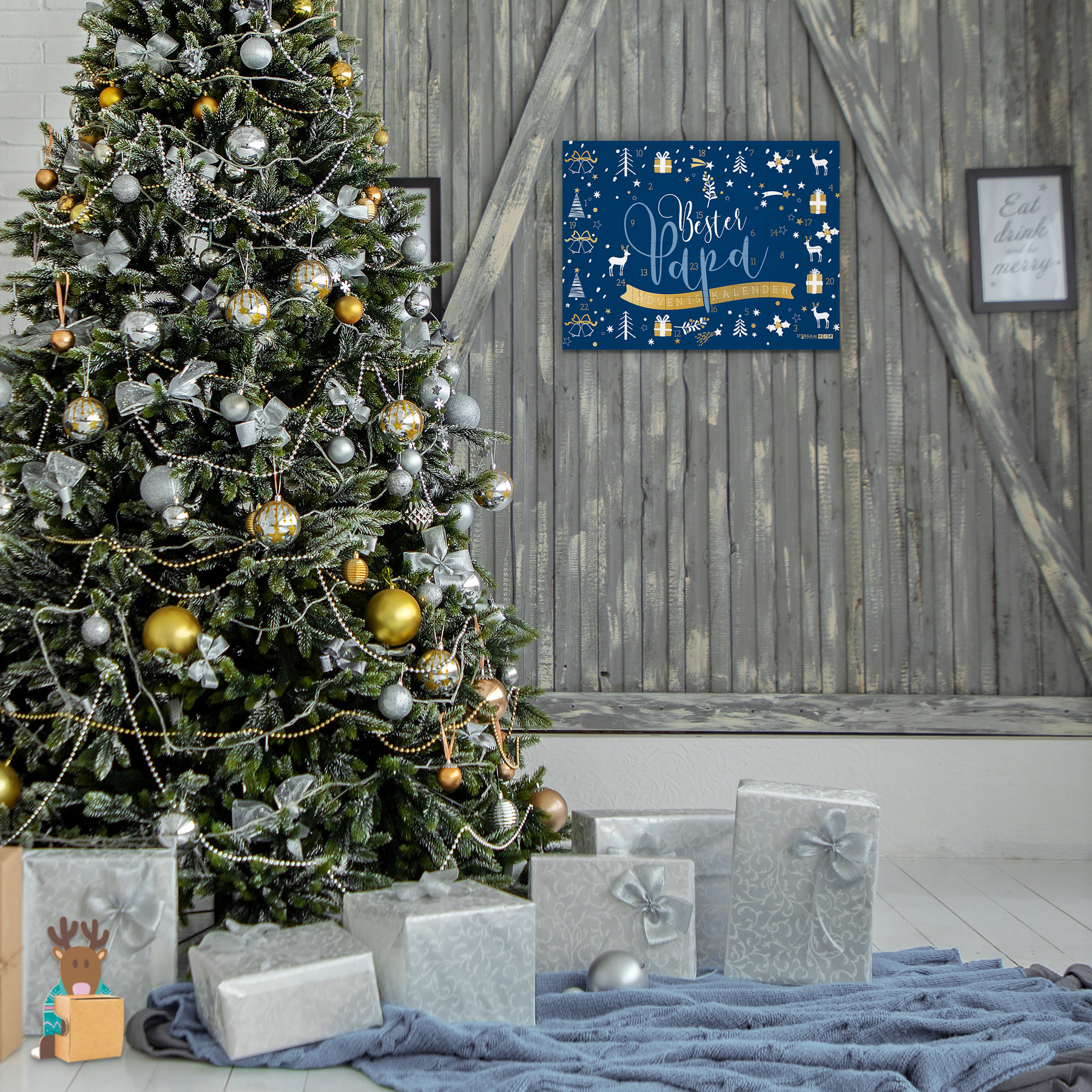 itenga Adventskalender gef�llt "Bester Papa" Blau Gold