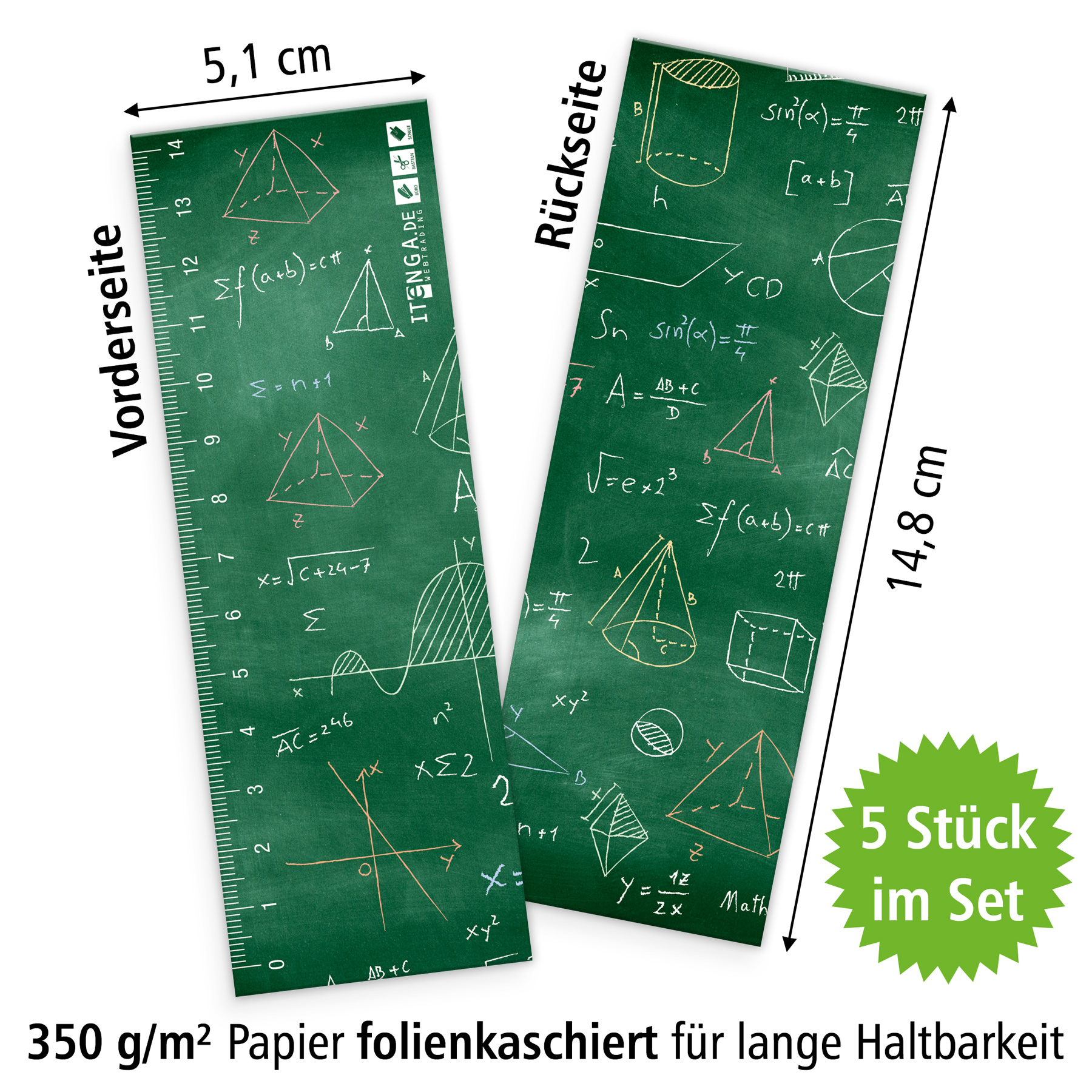 itenga 5x Lesezeichen Formeln 5,1 x 14,8 cm 300 g/qm fol...