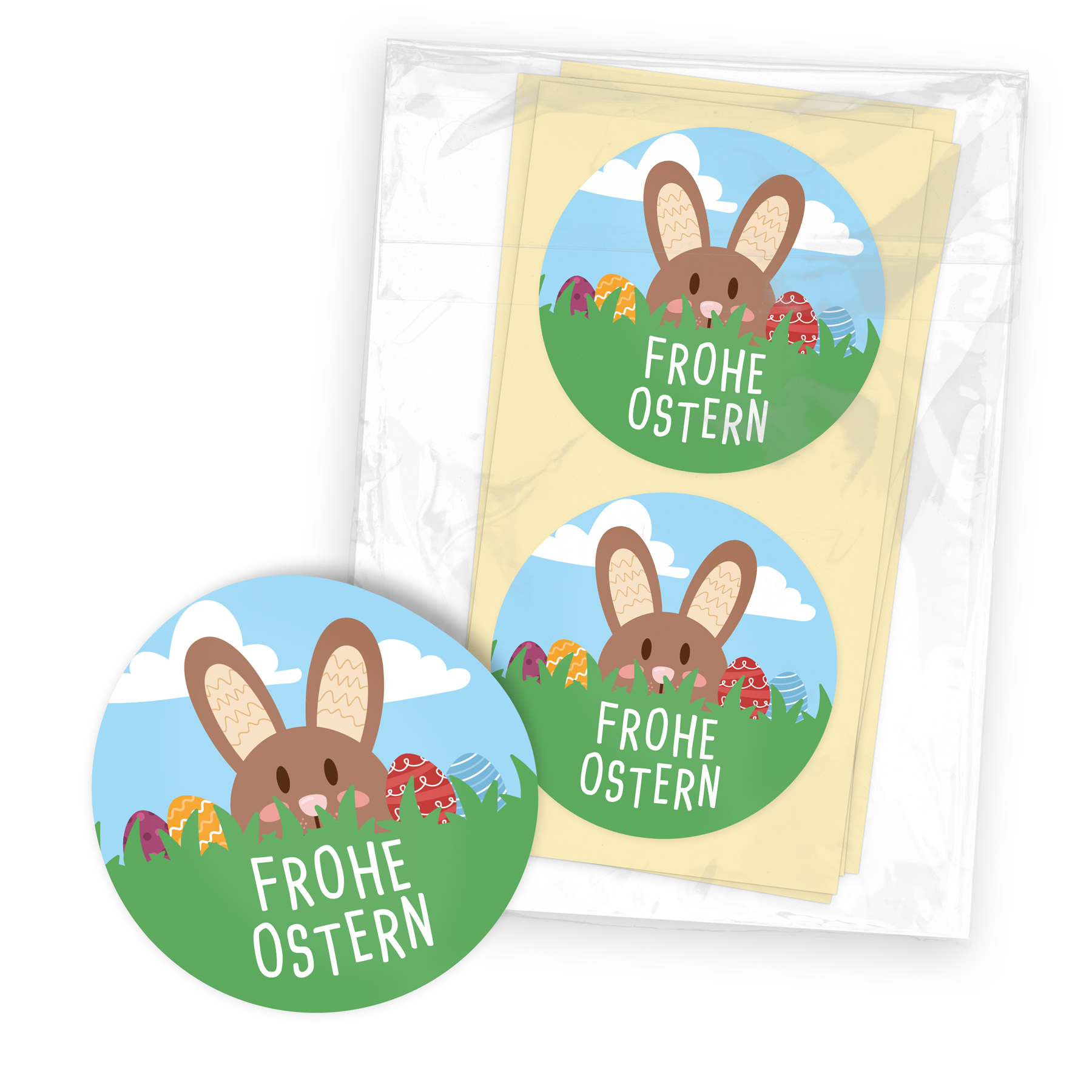 itenga 10x Sticker Frohe Ostern Hasenbande rechteckig 6 x 4 cm Geschenkaufkleber 