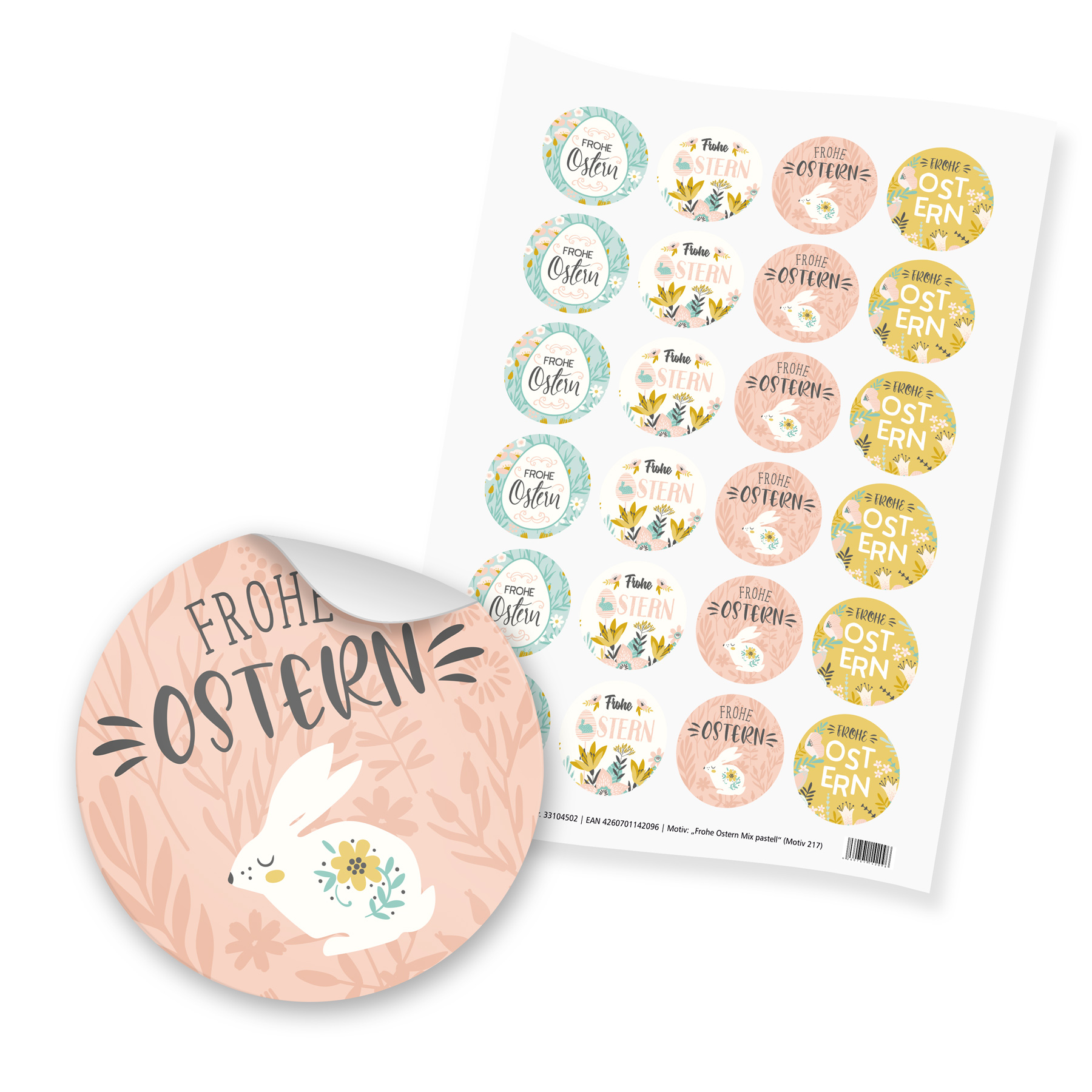 ITENGA 24x Sticker Frohe Ostern Mix pastell (Motiv 217)