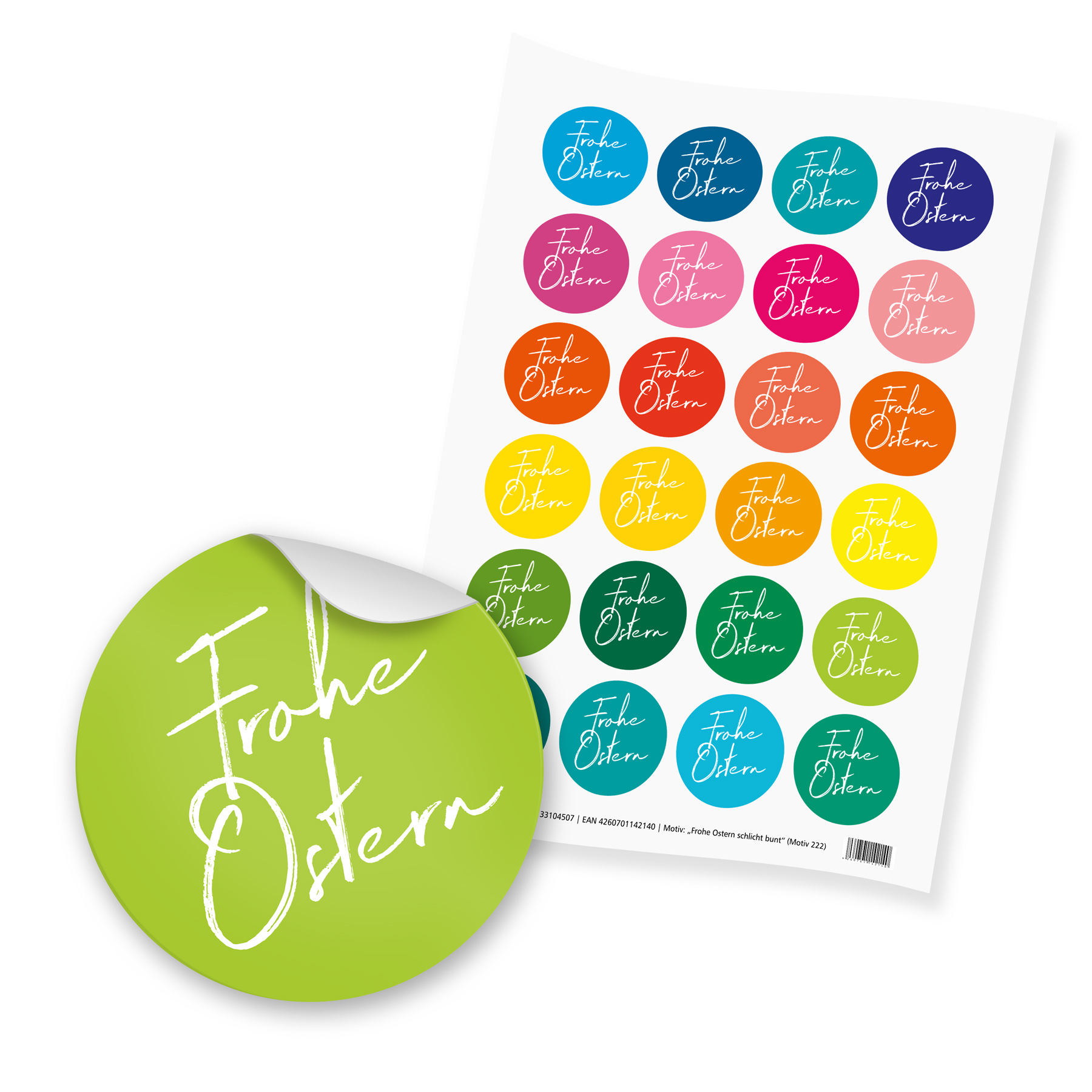 ITENGA 24x Sticker Frohe Ostern schlicht bunt (Motiv 222)