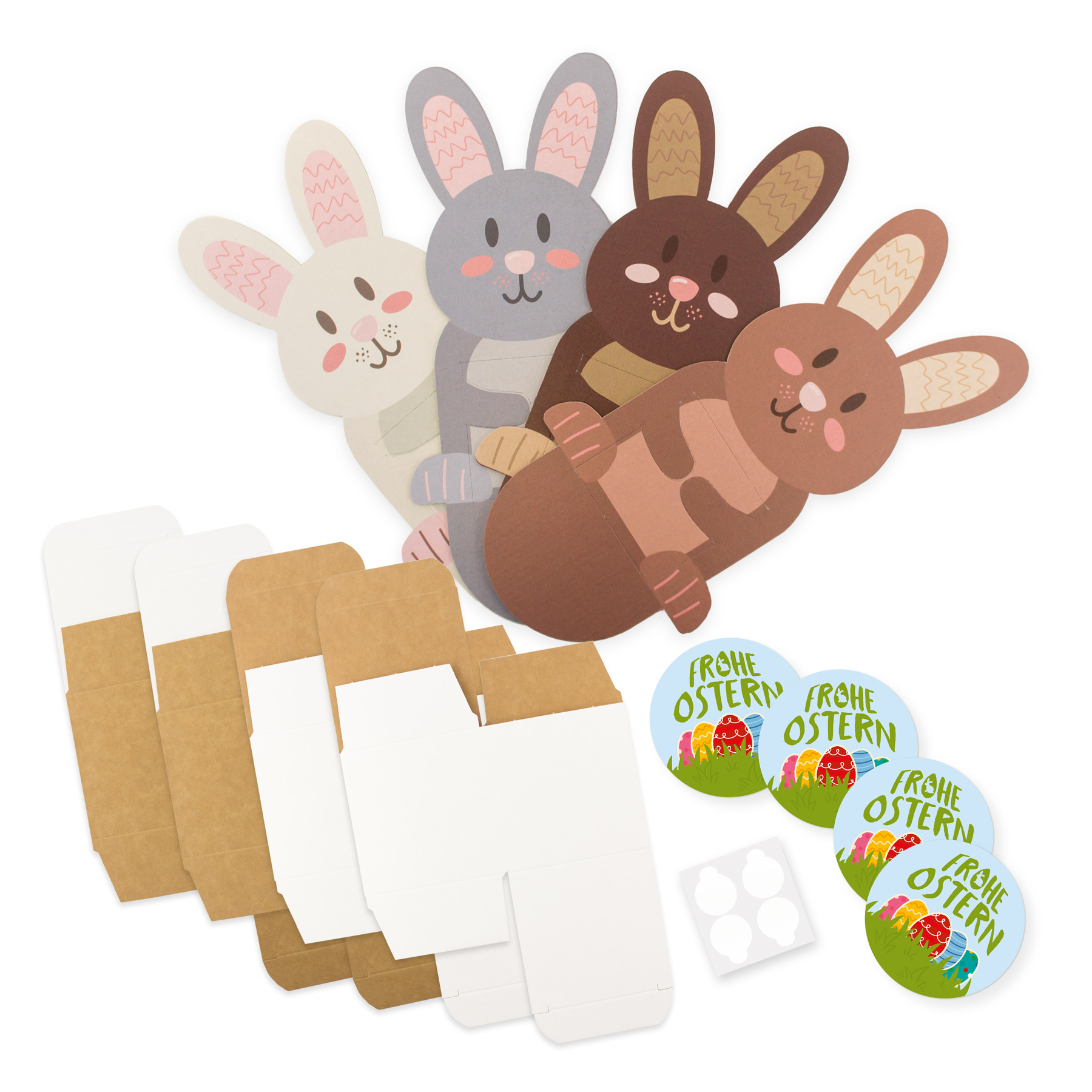 itenga Osternester Hasenbande 4x Hasenfiguren + 4x Karto...