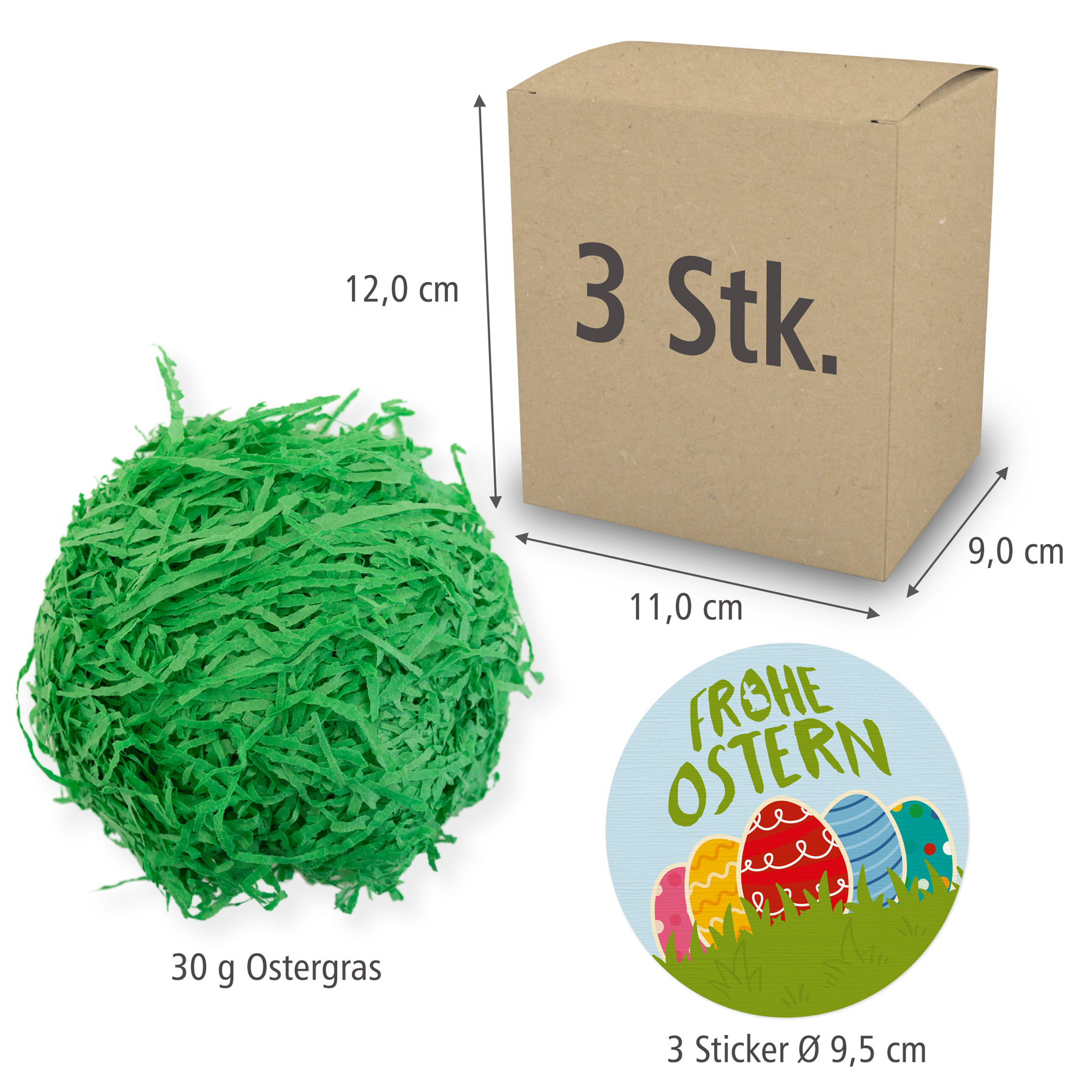 itenga 3x XL-W�rfel in Braun Frohe Ostern bunt 9,5 cm Du...