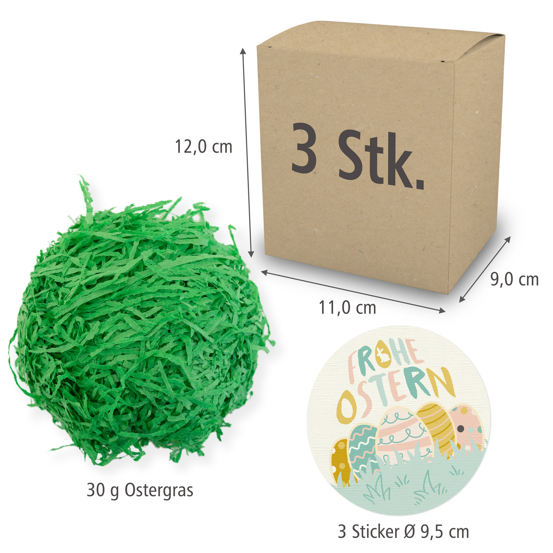 itenga 3x XL-W�rfel in Braun Frohe Ostern pastell 9,5 cm...