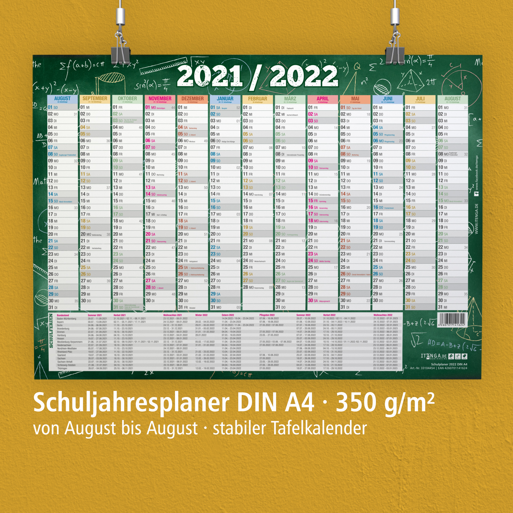 itenga Set Schlerkalender A2 und A4 und Stundenplan