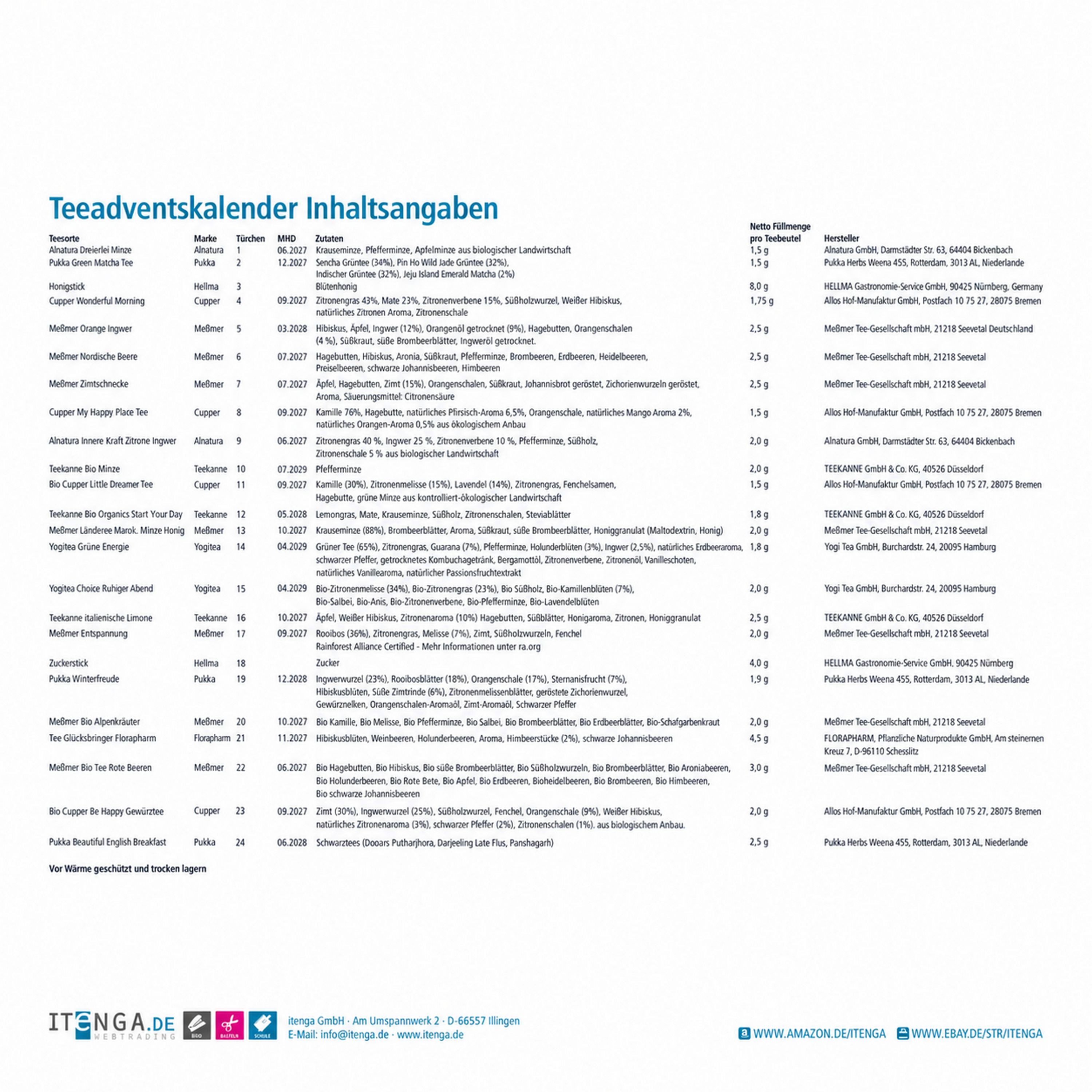itenga Adventskalender gef�llt Tee f�r ZWEI - Teeadvents...