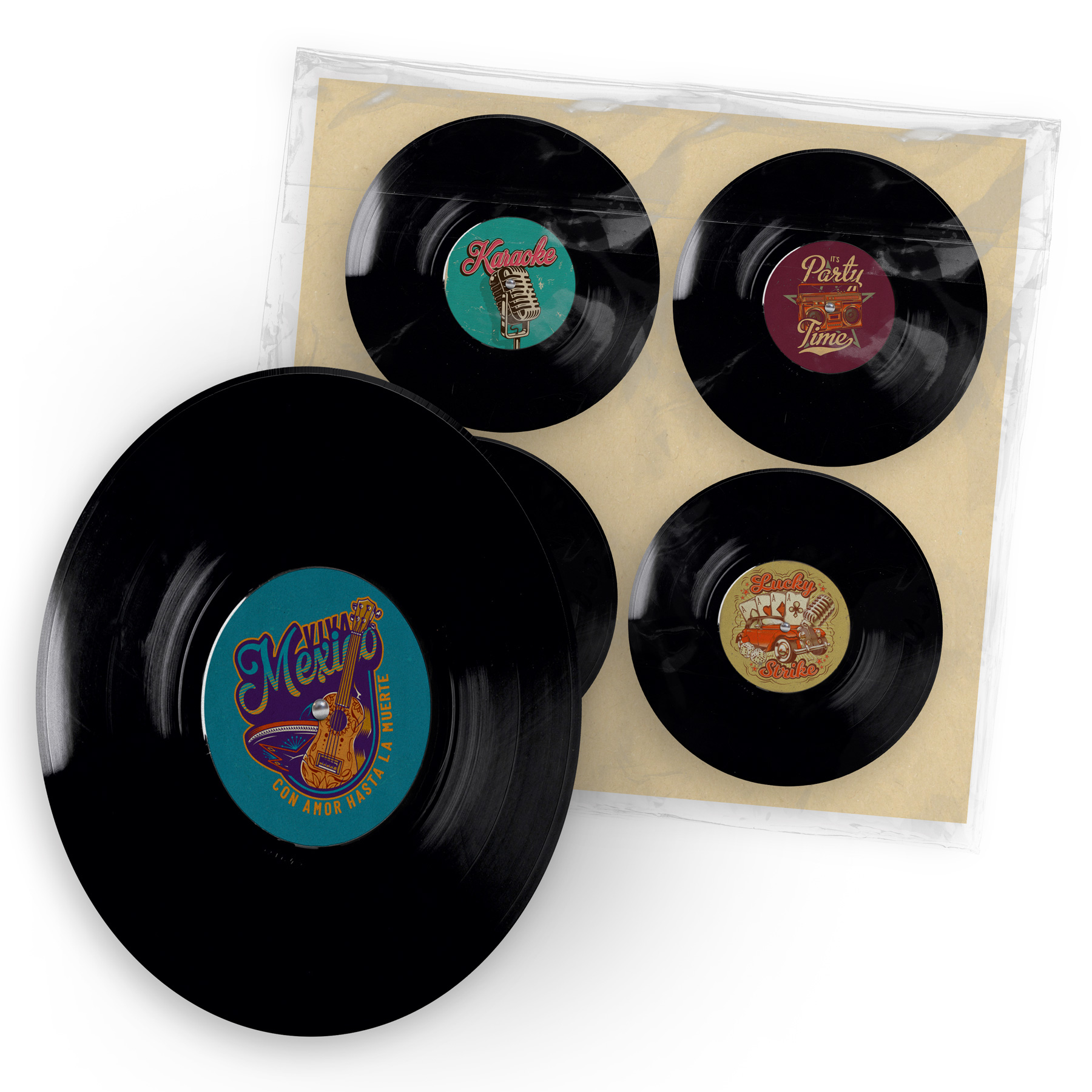 ITENGA 40x Bierdeckel rund Schallplatten Retro Untersetz...