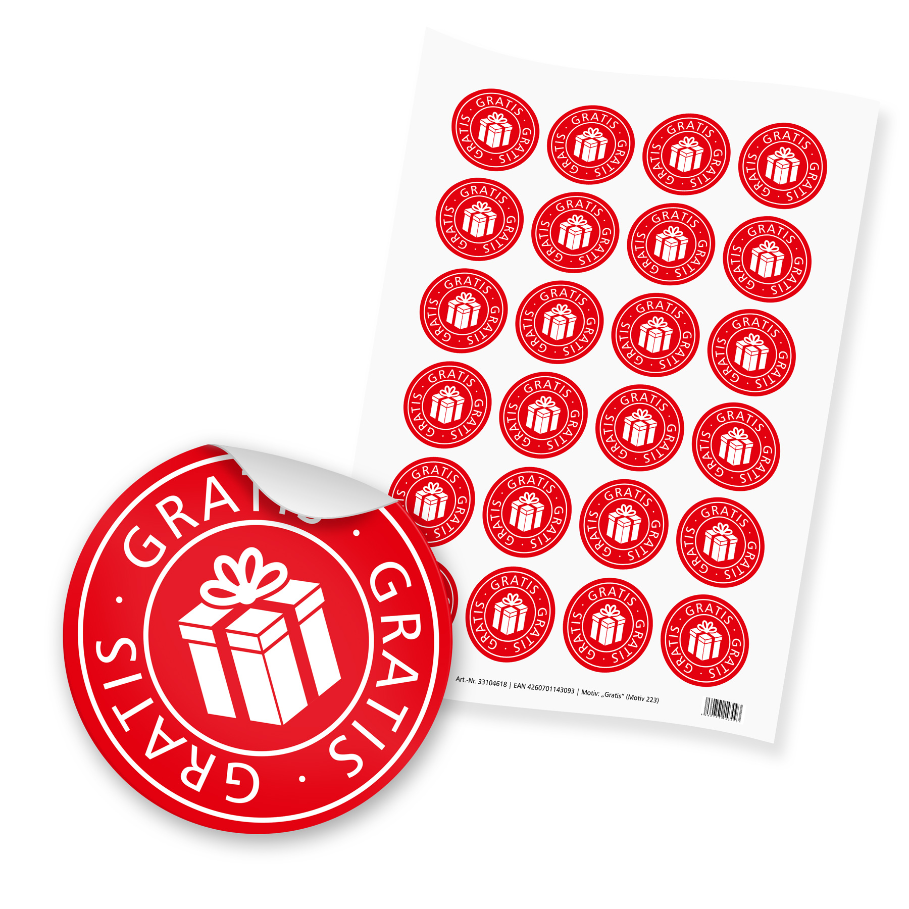 itenga 24x Sticker Gratis rund 4cm rot wei� - Motiv 223